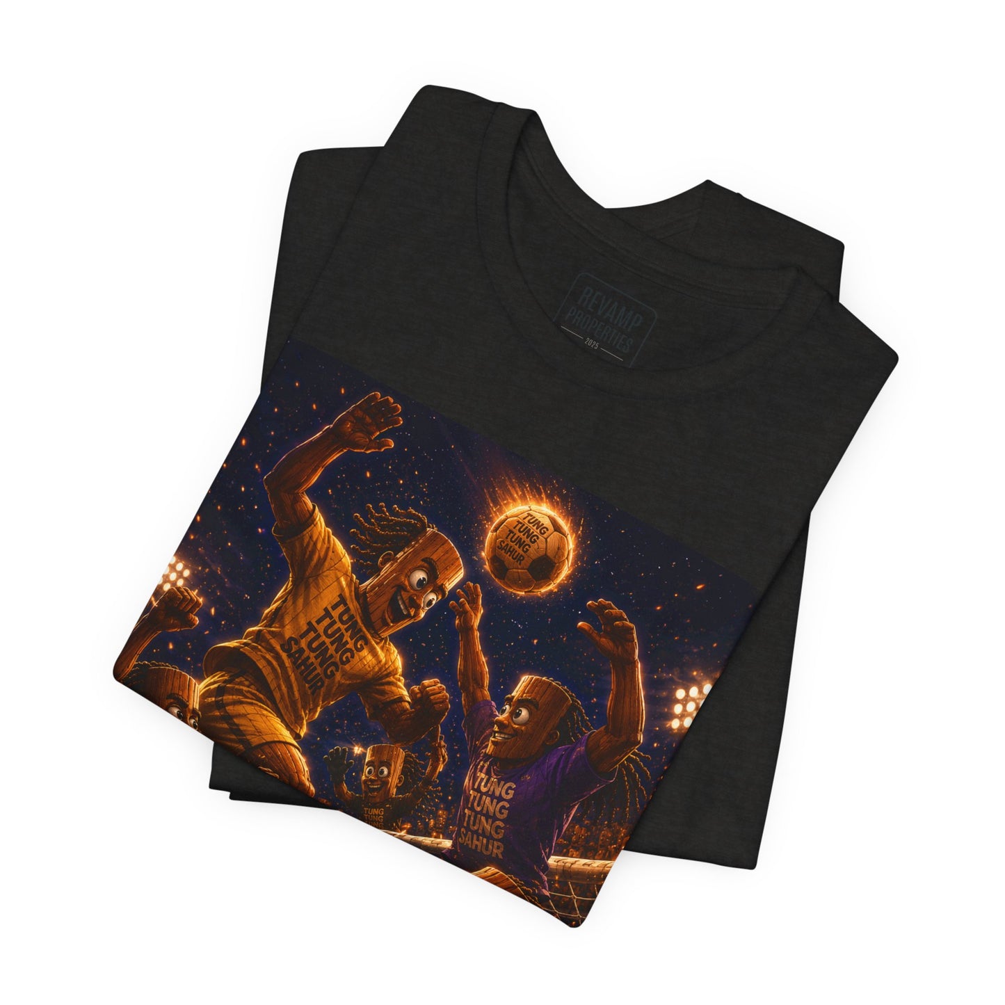 Tung Tung Tung Sahur Header Goal Soccer Action Graphic Tee — Team Court Night Design