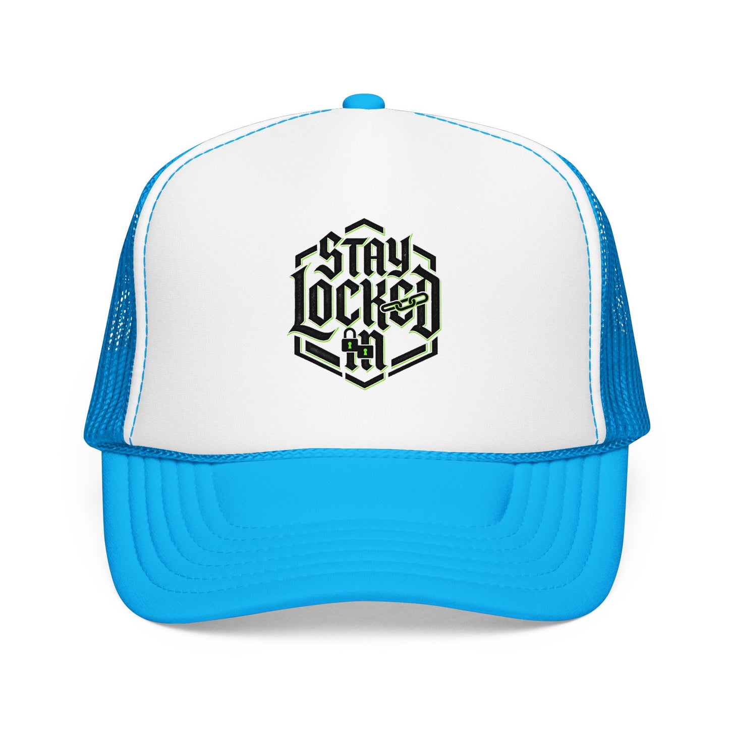 Trucker Hat – Neon 'Stay Lucked In' Embroidered Mesh Cap