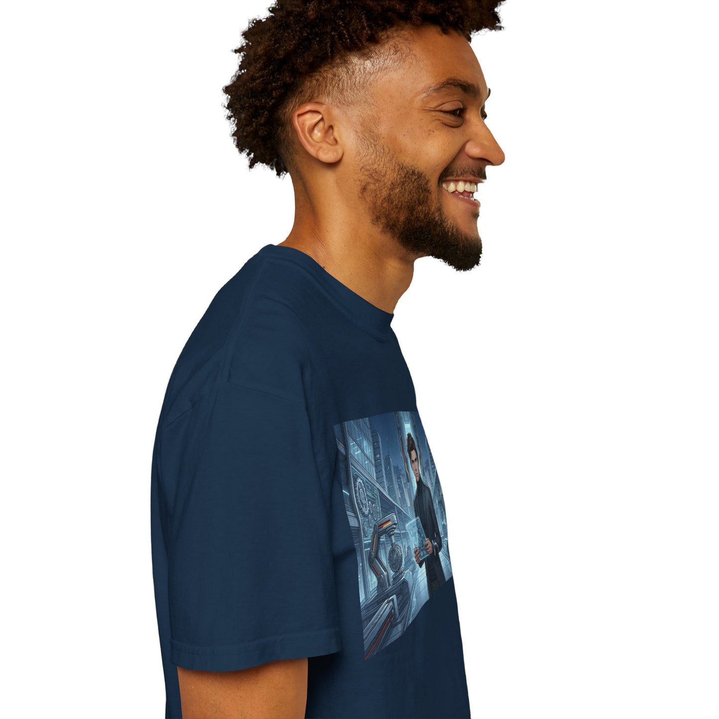 Cyberpunk Detective T-Shirt — Futuristic Noir Cityscape Graphic Tee