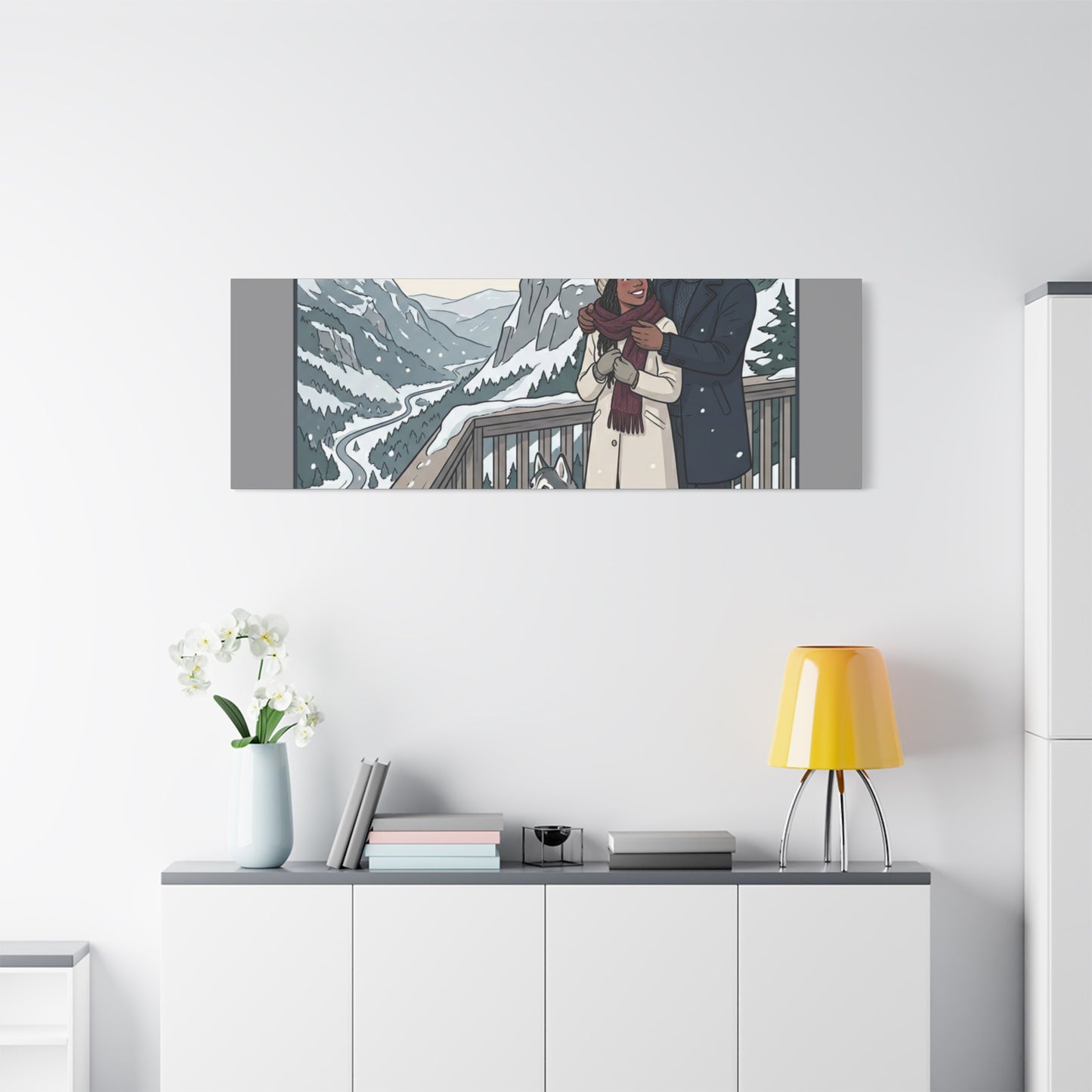 Franconia Notch Winter Couple Canvas Wall Art — Scenic New Hampshire Snowy Overlook Print