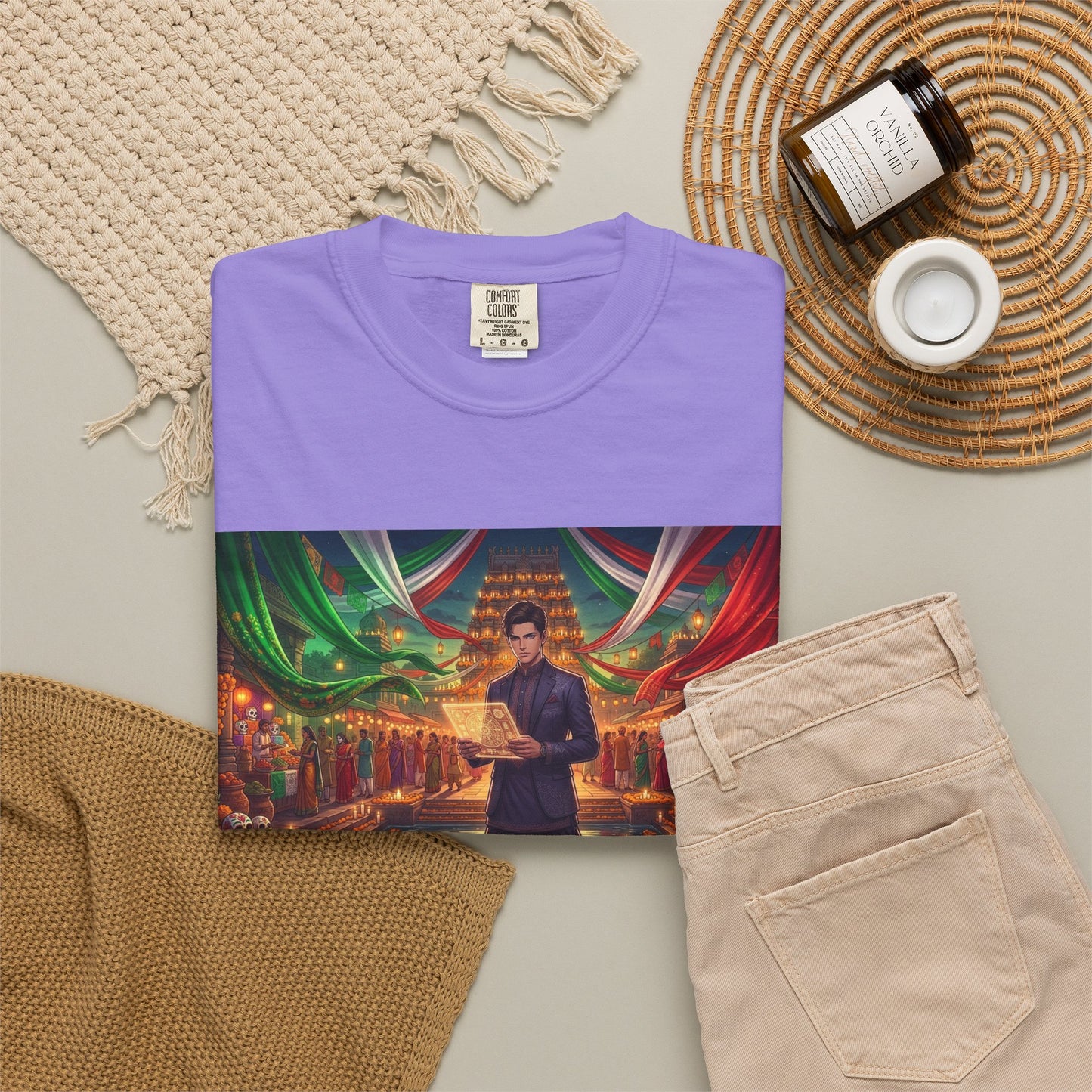 T-Shirt — Dragon Temple Night Scene Graphic Tee (Monk with Dragons)