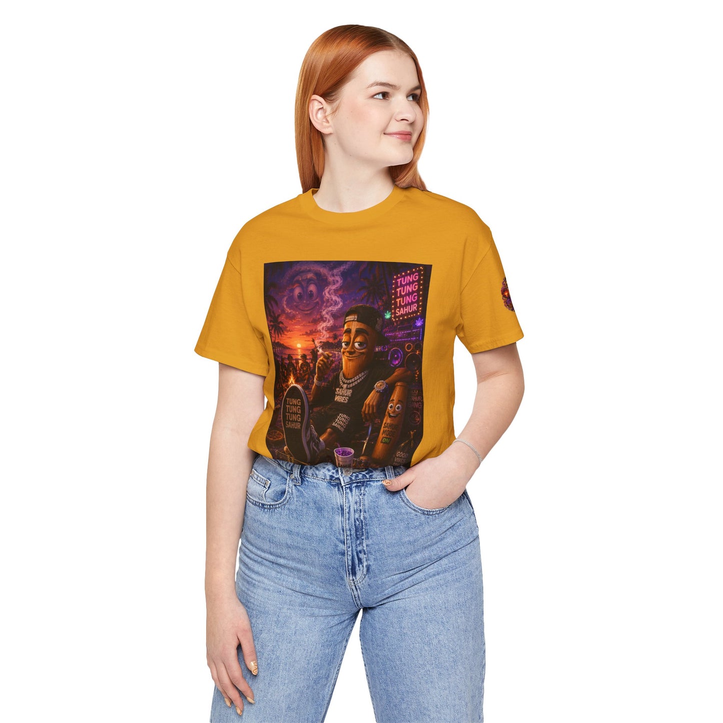 Tung Tung Tung Sahur Laid-Back Nightlife Graphic Tee — "Things Take Time" Urban Cartoon Design
