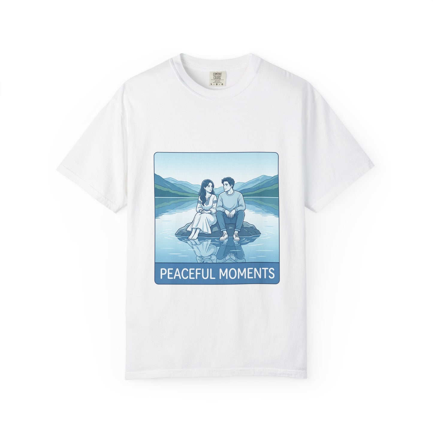 Peaceful Moments Tee — Couple Sitting by Lake Graphic T-Shirt