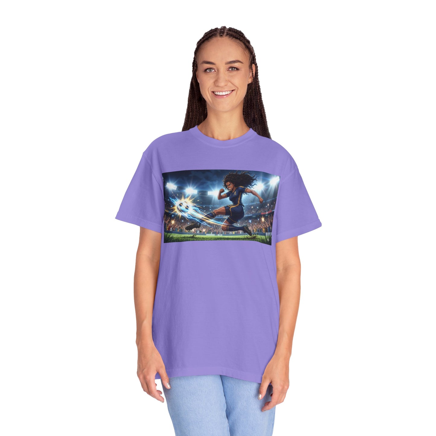Soccer Kick Graphic T-Shirt — Energetic Stadium Football Design