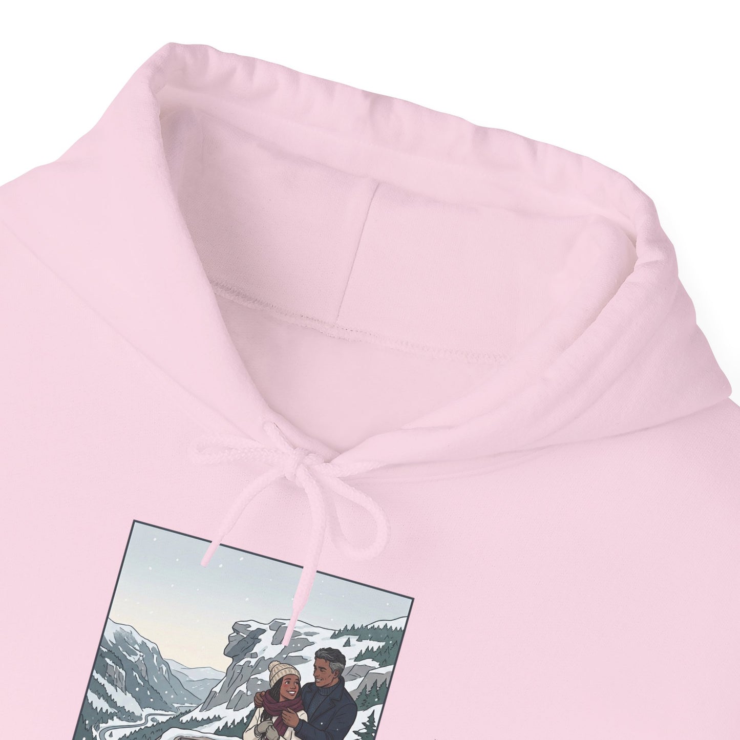 Winter Couple Photo Hoodie — Vintage Alps Travel Graphic Sweatshirt