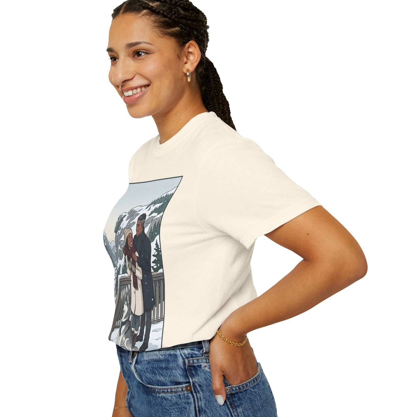 Franconia Notch NH Winter View T-Shirt — Scenic Couple & Husky Travel Tee