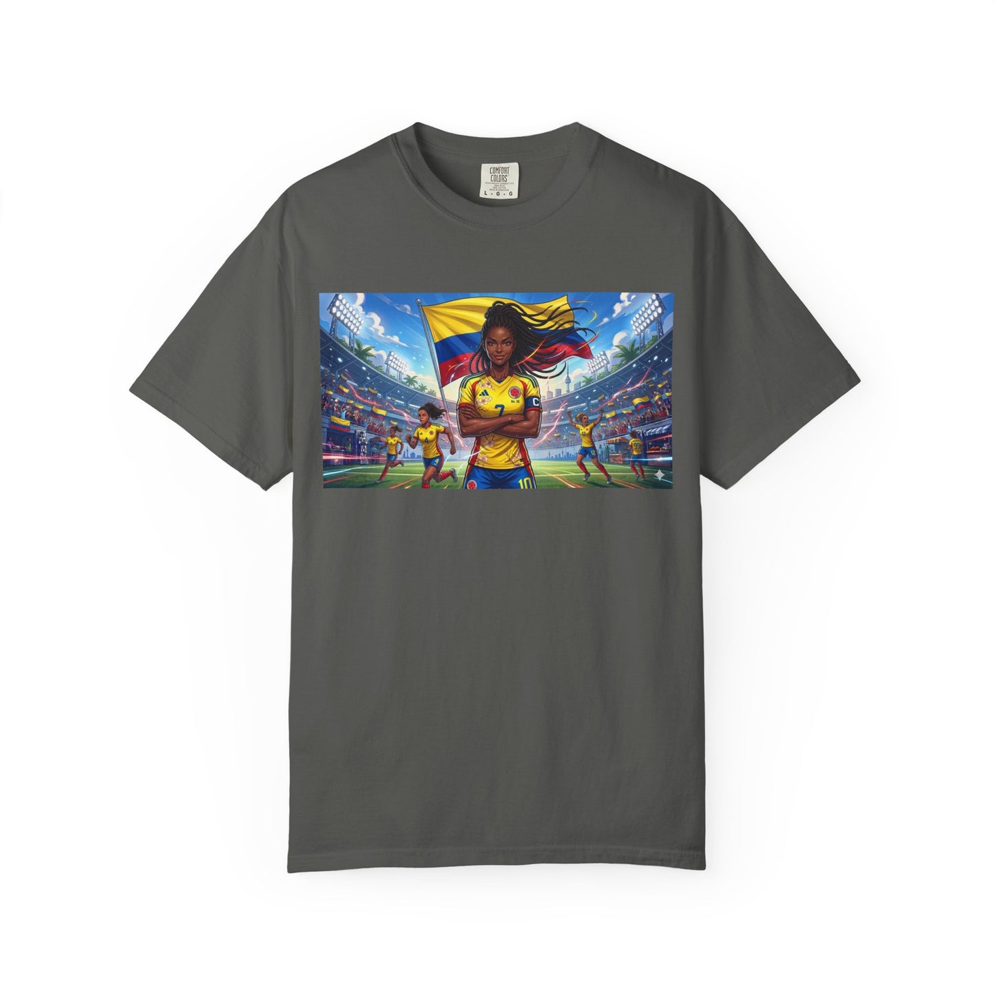Soccer Champion Graphic T-Shirt — Woman Goalkeeper Stadium Art