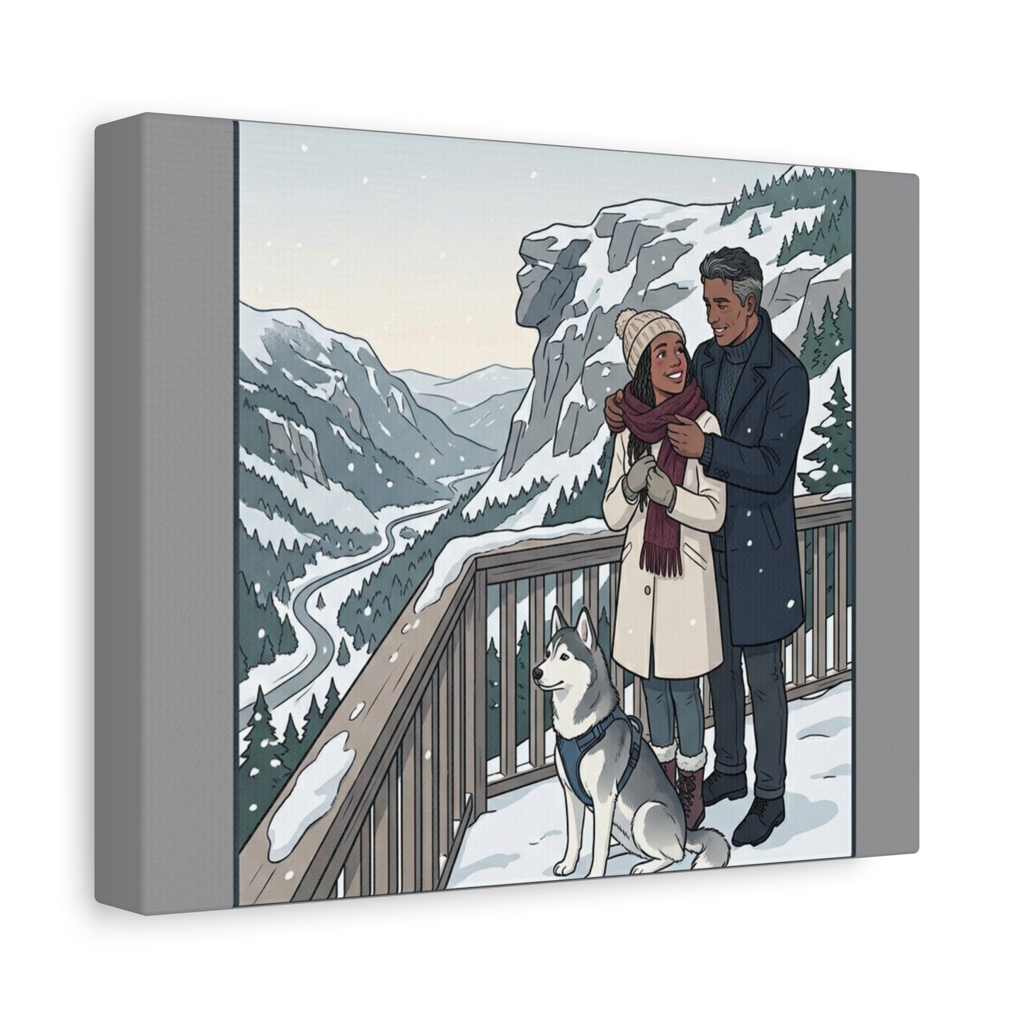 Franconia Notch Winter Couple Canvas Wall Art — Scenic New Hampshire Snowy Overlook Print