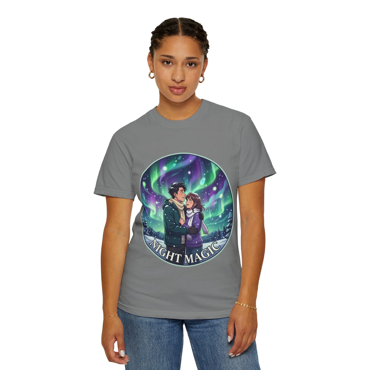 Night Magic T-Shirt — Northern Lights Couple Illustration