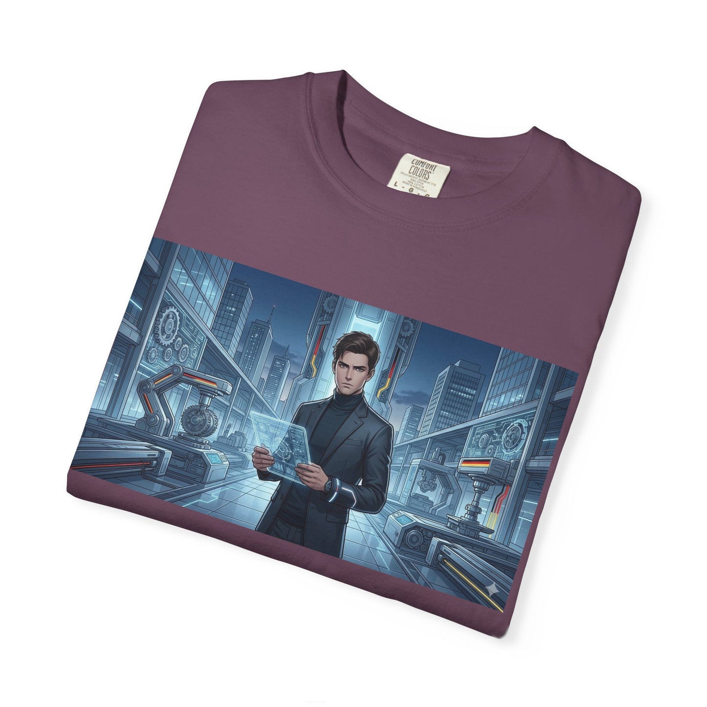 Cyberpunk Detective T-Shirt — Futuristic Noir Cityscape Graphic Tee