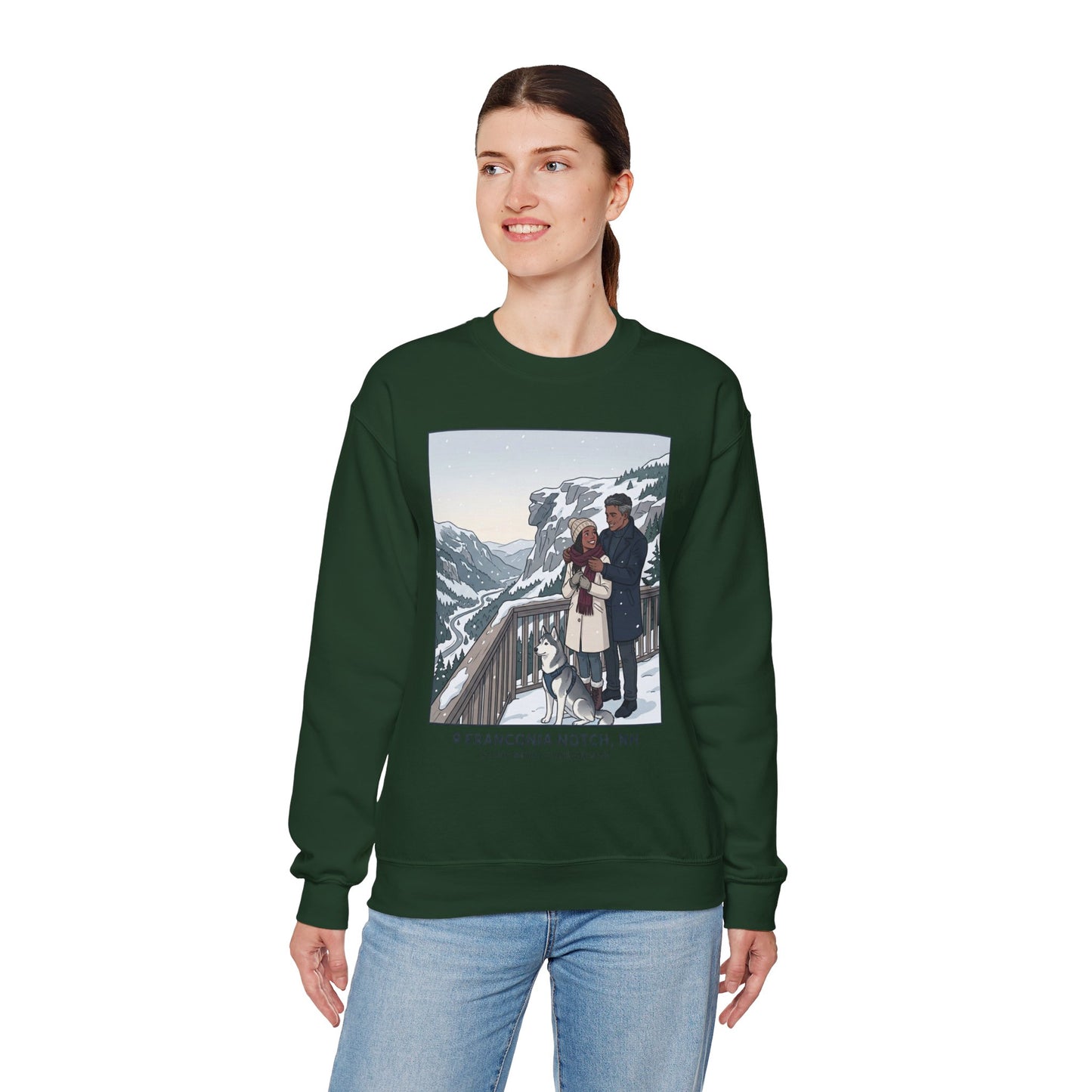 Crewneck Sweatshirt — Franconia Notch Winter Couple Scenic Graphic