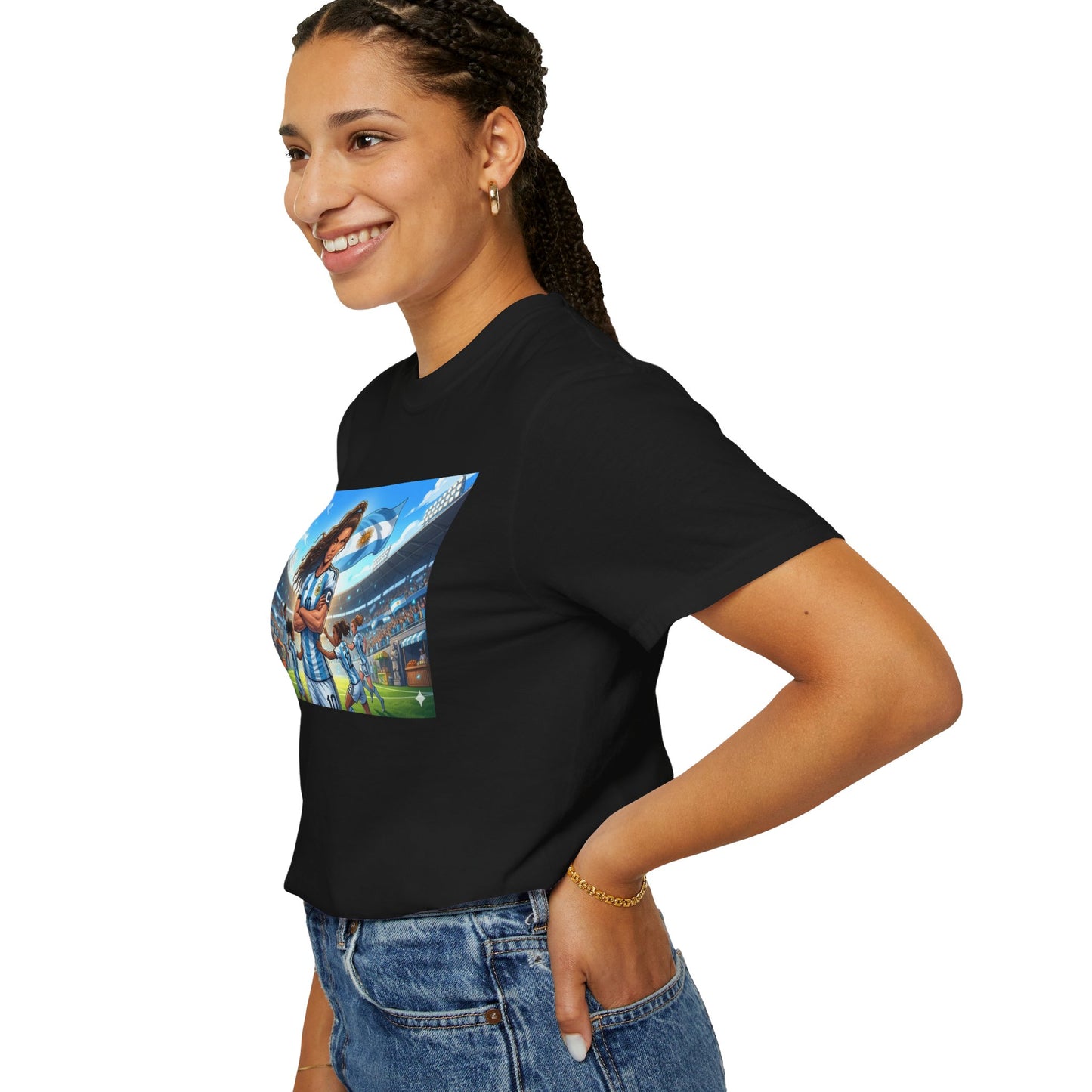 Argentina Soccer Heroine Stadium T-Shirt – Female Soccer Player Graphic Tee