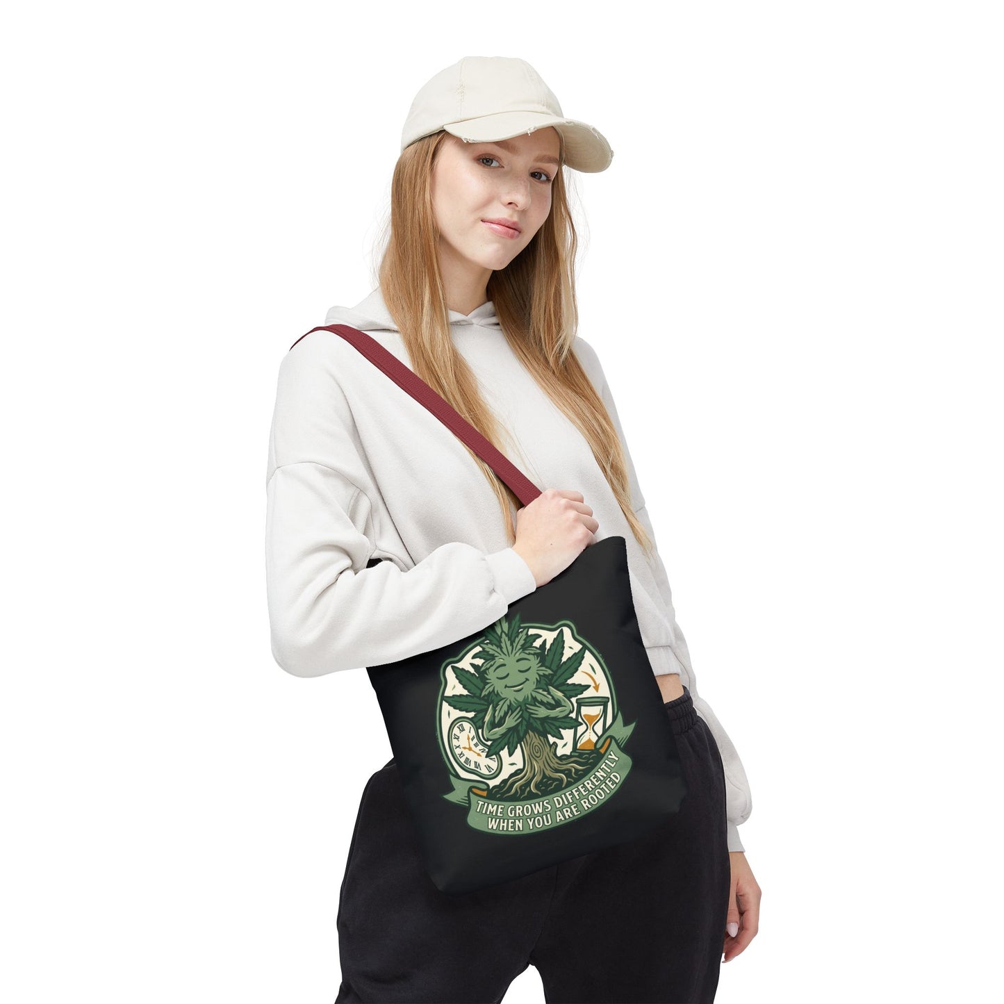 Rooted Tree Spirit Tote Bag — “Time Grows Different When You Are Rooted” Eco Tote