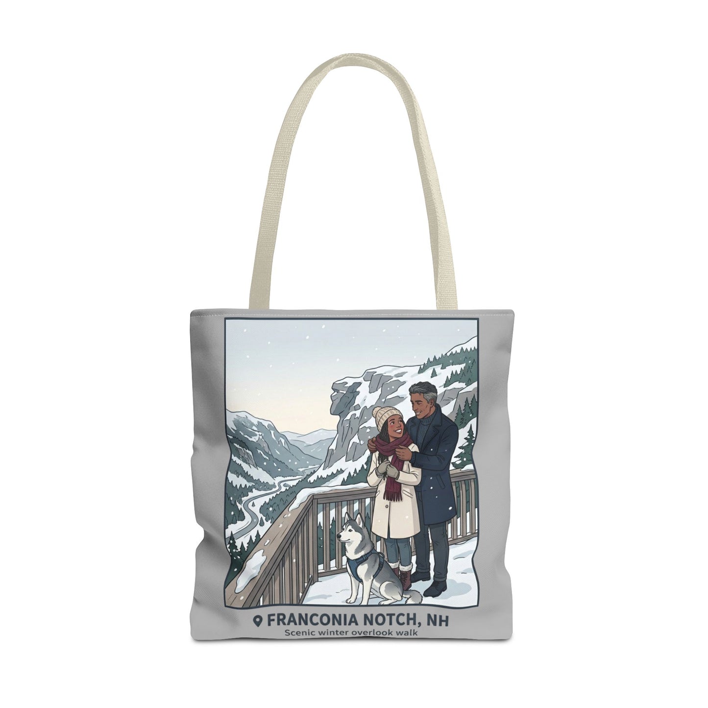 Franconia Notch Winter Couple Tote Bag — Scenic New Hampshire Snowy Overlook Tote