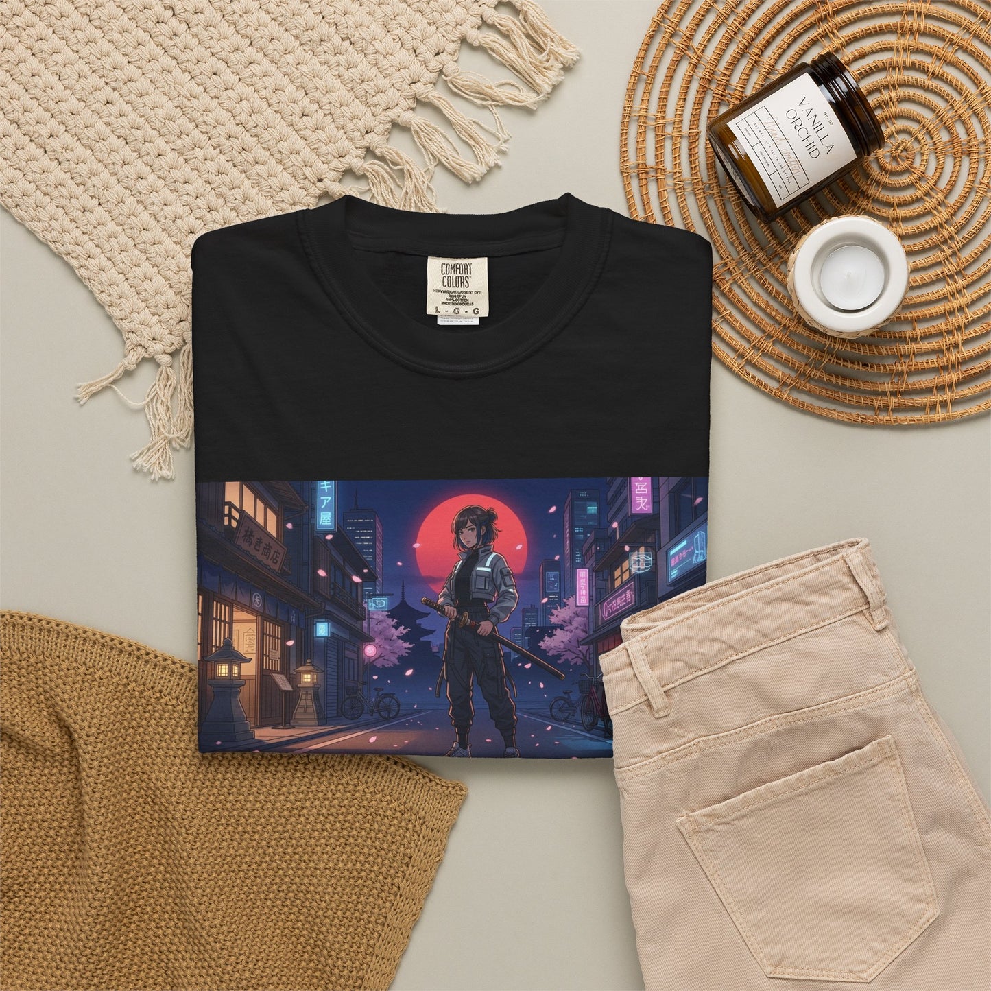 Cyberpunk Samurai T-Shirt — Neon Night Street Art Tee