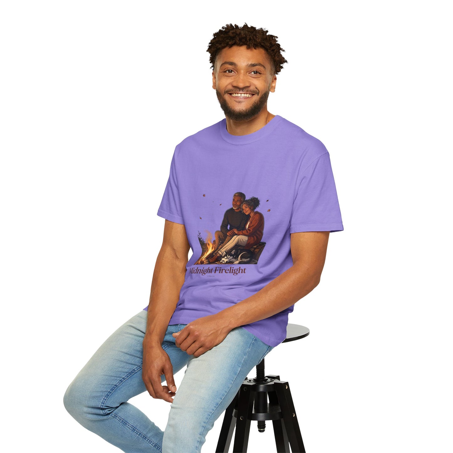 Midnight Firelight T-Shirt — Cozy Couple Campfire Graphic Tee