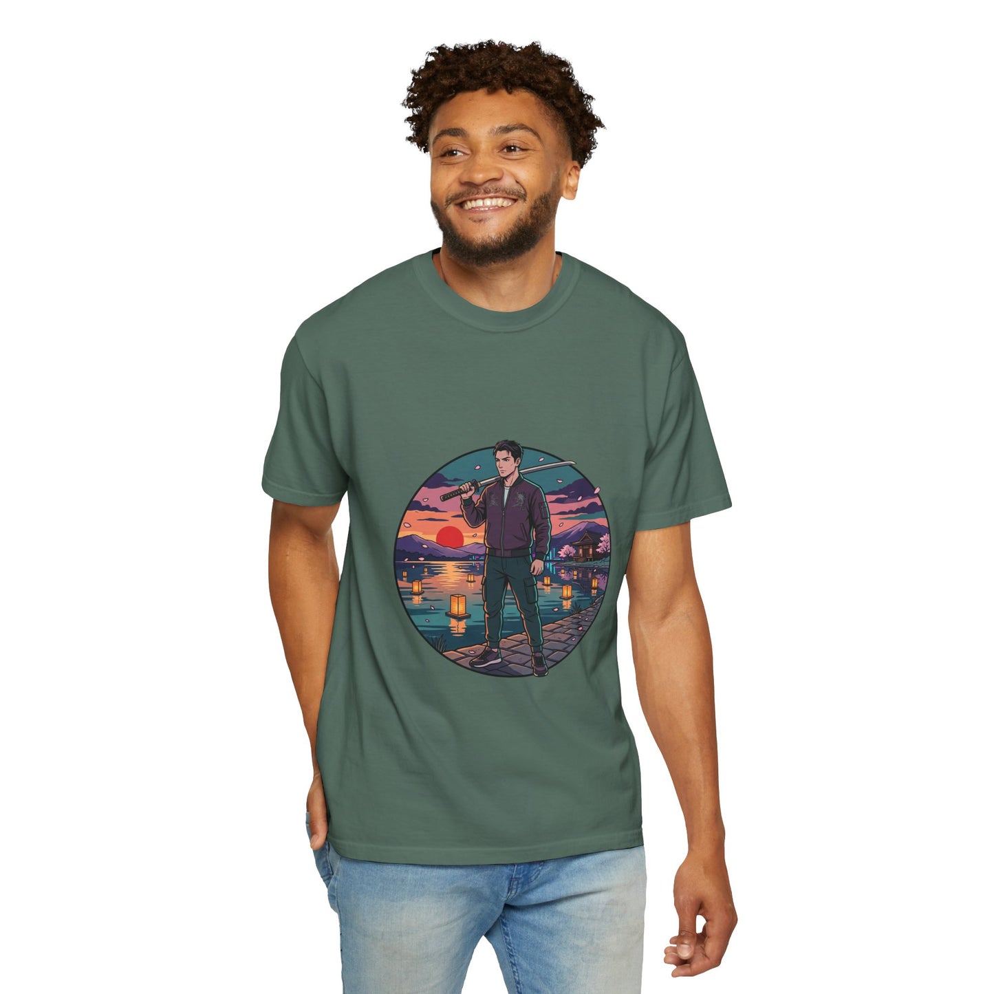 Vintage Night Harbor T-Shirt — Retro Sunset Fisherman Graphic Tee