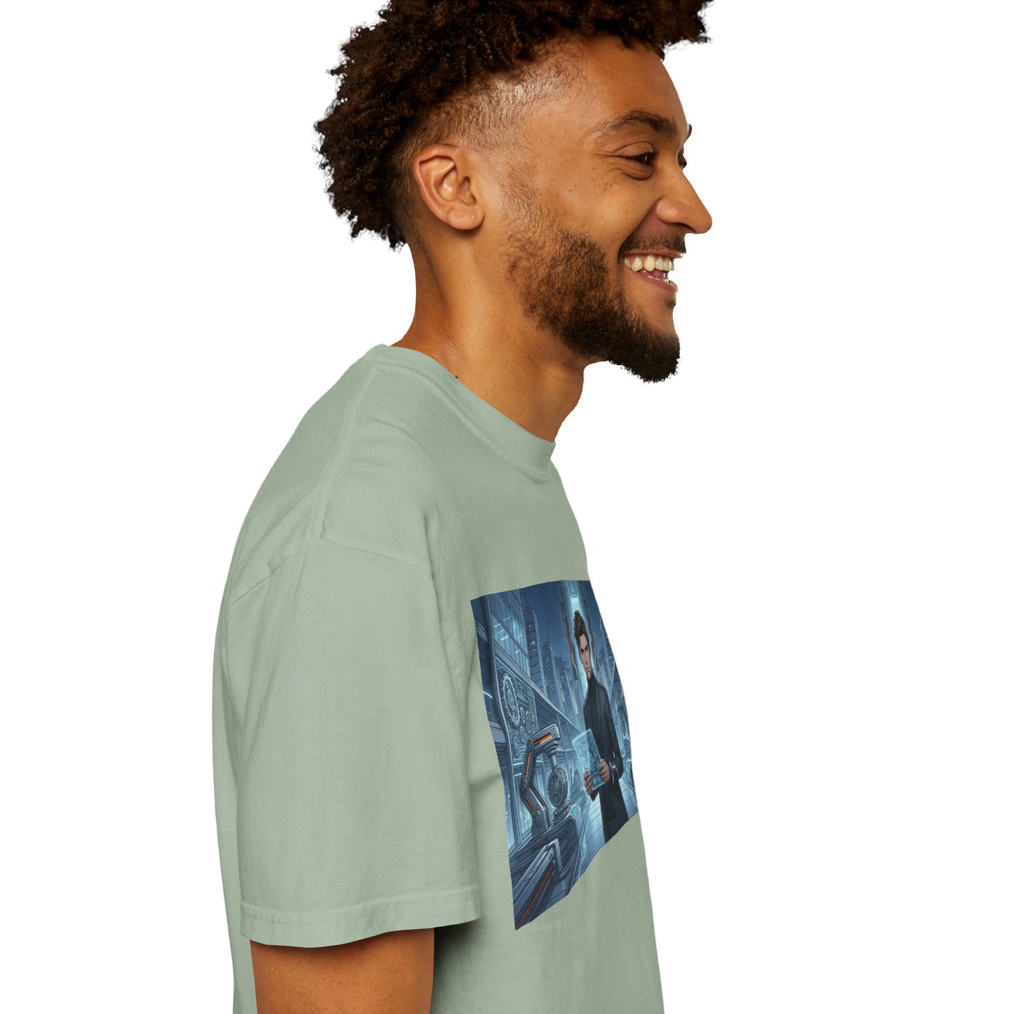 Cyberpunk Detective T-Shirt — Futuristic Noir Cityscape Graphic Tee