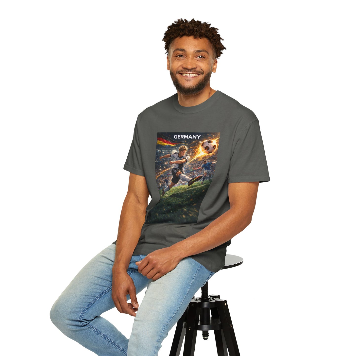 Germany Soccer Player Graphic T-Shirt — Retro Football Stadium Print