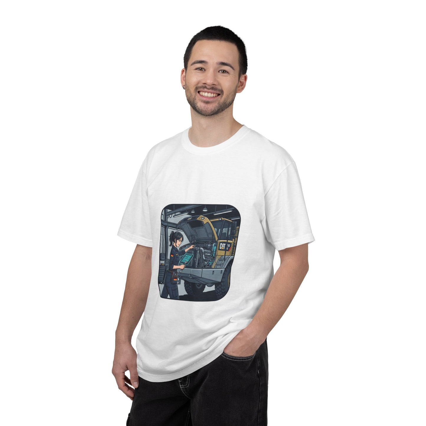 Mechanic Garage Scene T-Shirt — Vintage Truck Repair Illustration