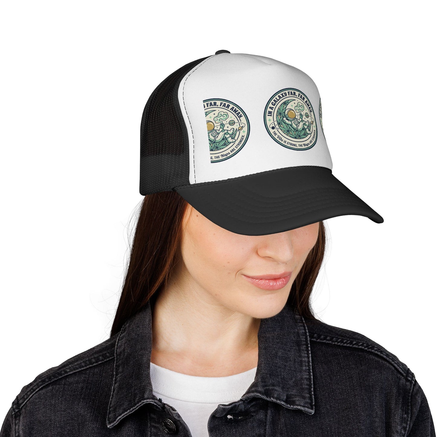 Trucker Cap — Vintage Celestial Patch Design (‘Far, Far, Far Away’ Space Badge)