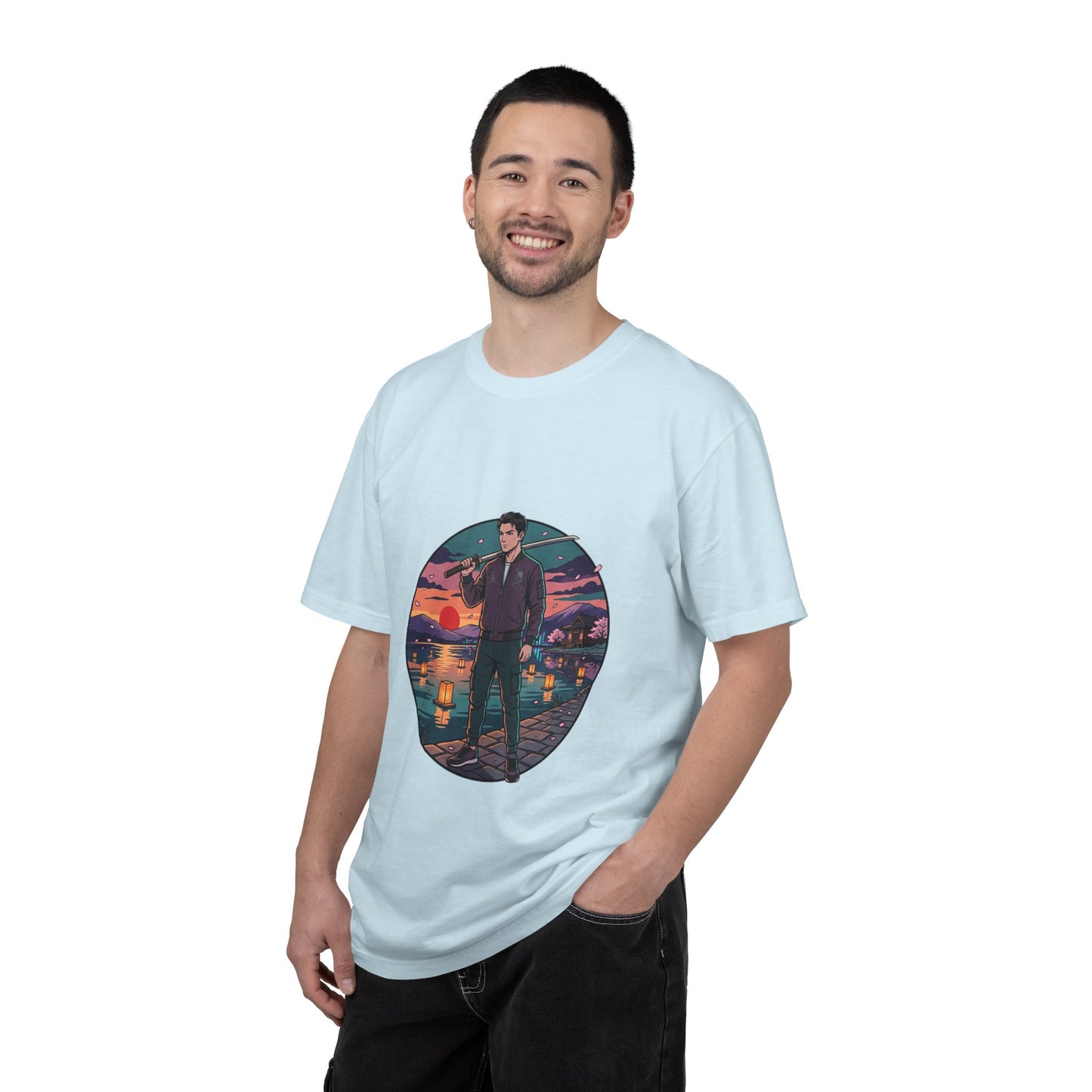 Vintage Night Harbor T-Shirt — Retro Sunset Fisherman Graphic Tee