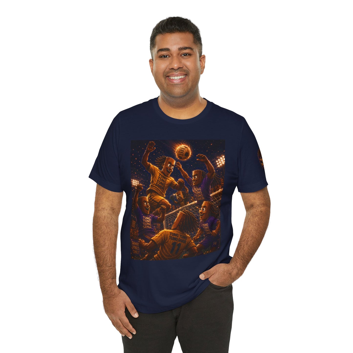 Tung Tung Tung Sahur Header Goal Soccer Action Graphic Tee — Team Court Night Design