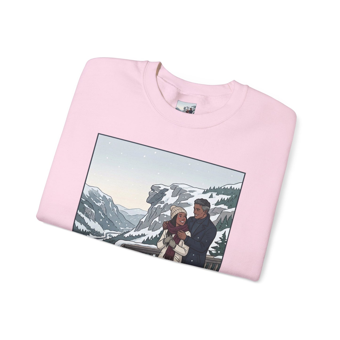 Crewneck Sweatshirt — Franconia Notch Winter Couple Scenic Graphic