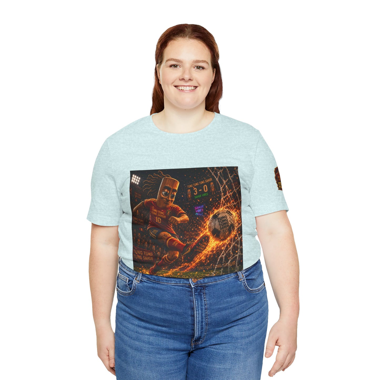 Tung Tung Tung Sahur Soccer Kick Firestorm Graphic Tee — ‘Goal’ Animated Kick Design