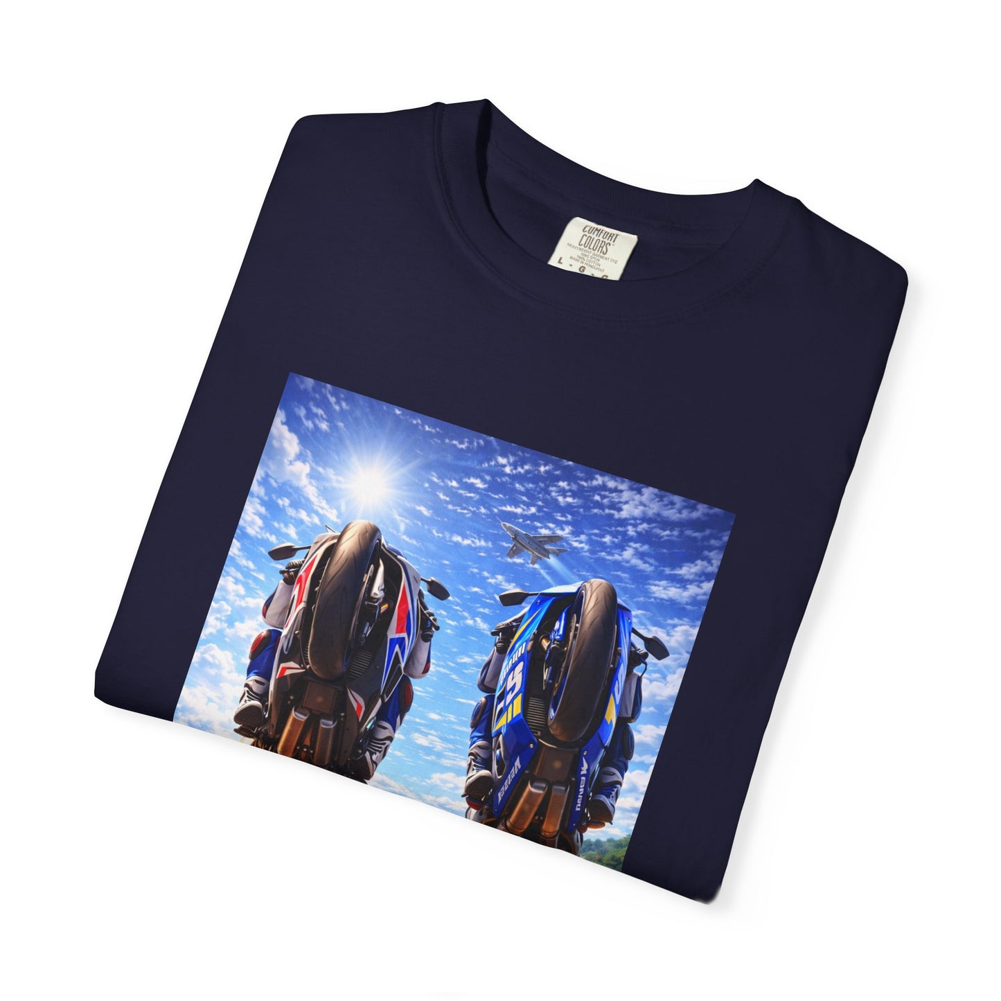 Motorcycle Sunset T-Shirt — Two Bikes Riding Into the Horizon
