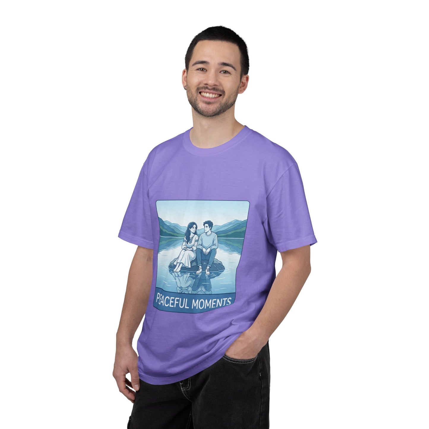 Peaceful Moments Tee — Couple Sitting by Lake Graphic T-Shirt