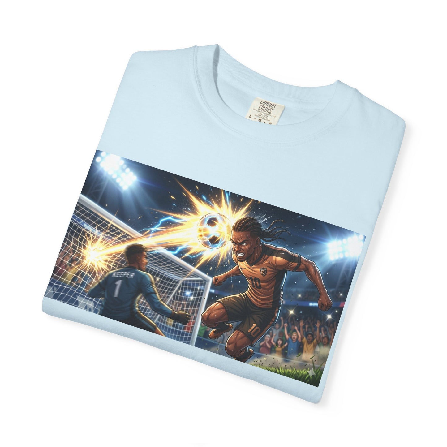 Soccer Goal Celebration T-Shirt — Action Football Scene Graphic Tee