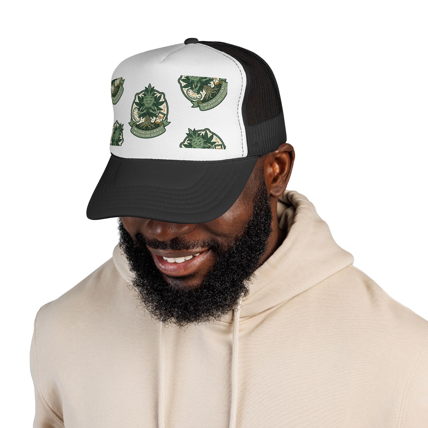 Trucker Cap — Green Botanical Crest Pattern