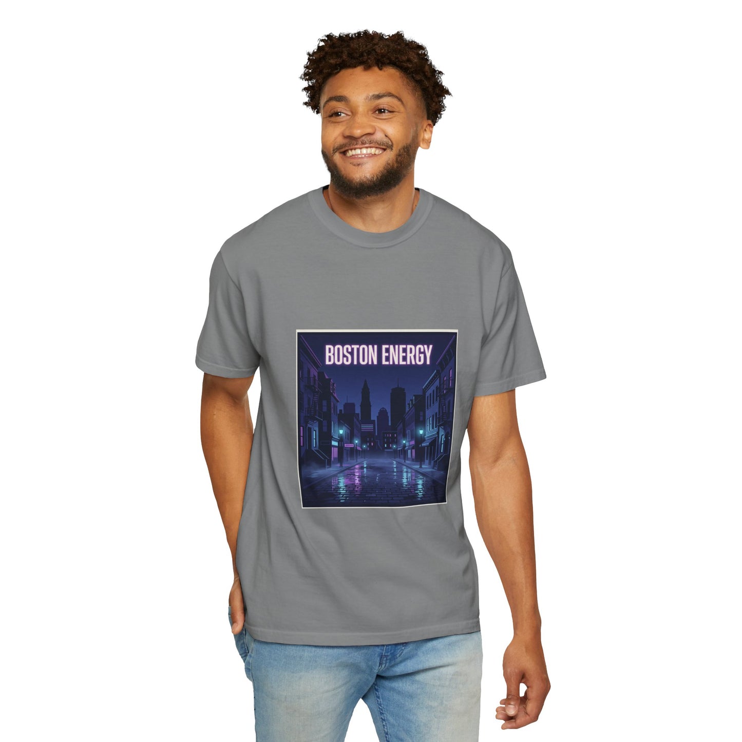 Boston Energy T-Shirt — Neon Cityscape Graphic Tee