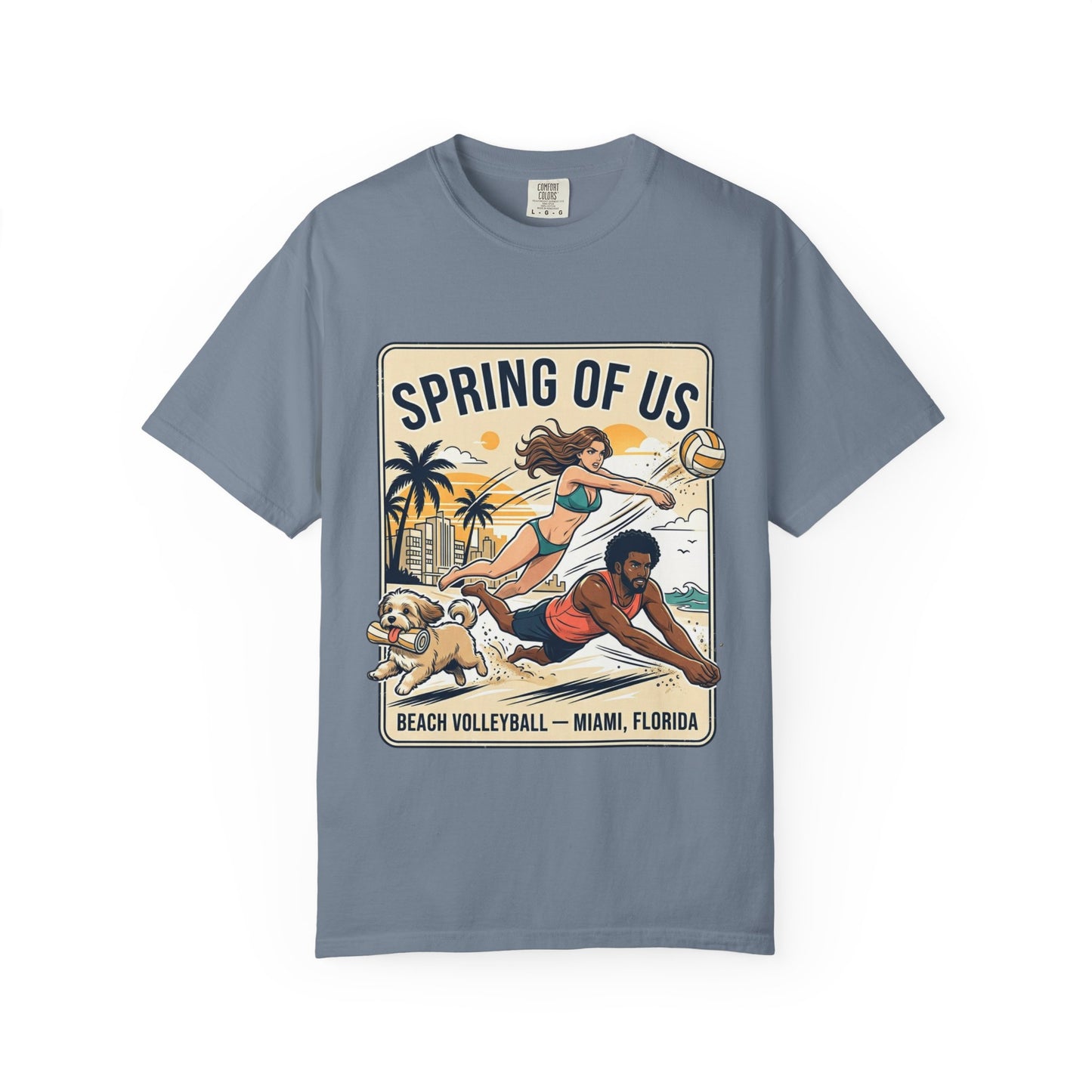 Spring of Us Beach Volleyball T-Shirt — Miami, Florida Retro Sun & Palm Tee