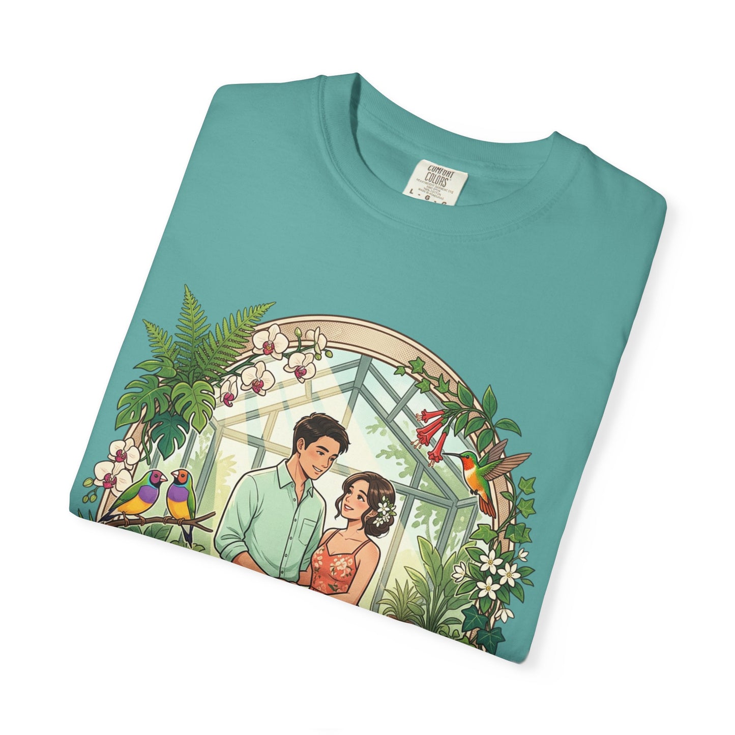 Romantic Greenhouse Couples T-Shirt — “Love Grows Where We Nurture It”