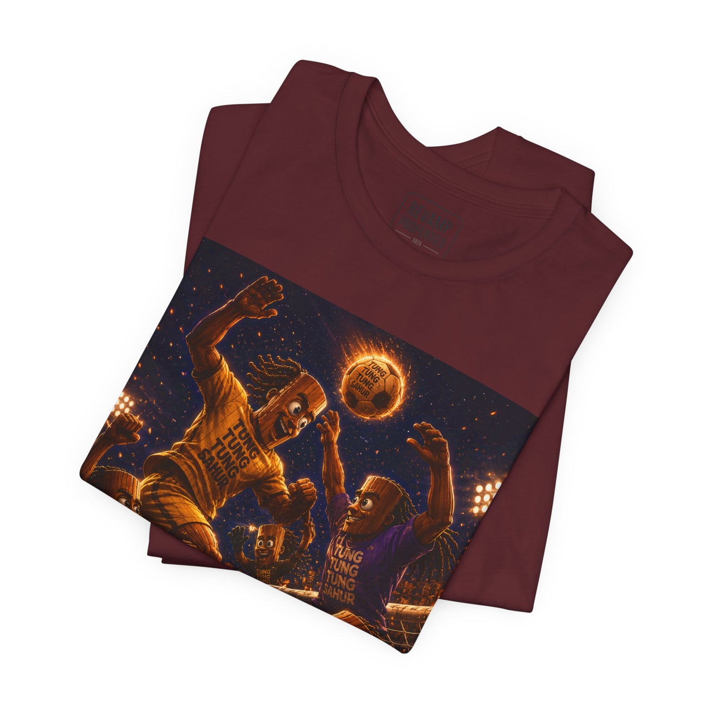 Tung Tung Tung Sahur Header Goal Soccer Action Graphic Tee — Team Court Night Design