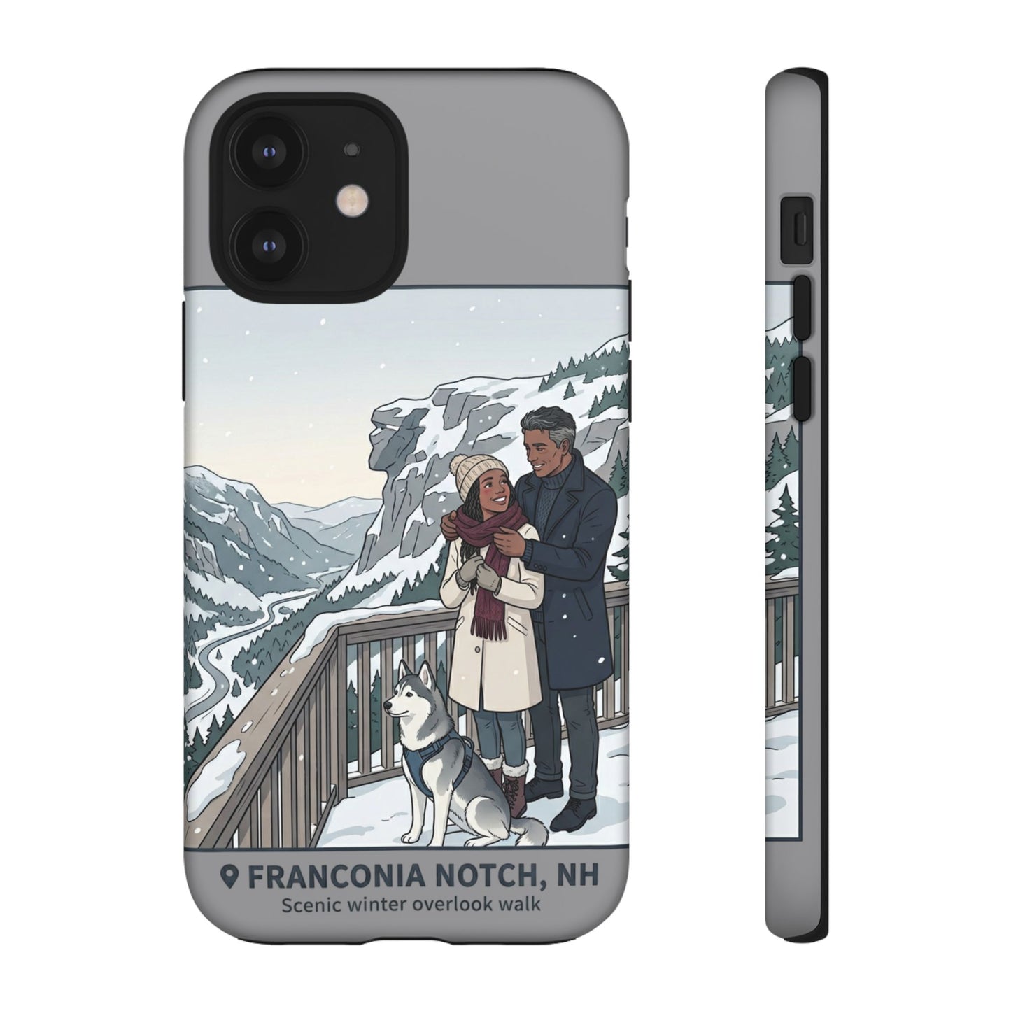 Winter Scenic Phone Case — Franconia Notch NH Couples & Husky Design