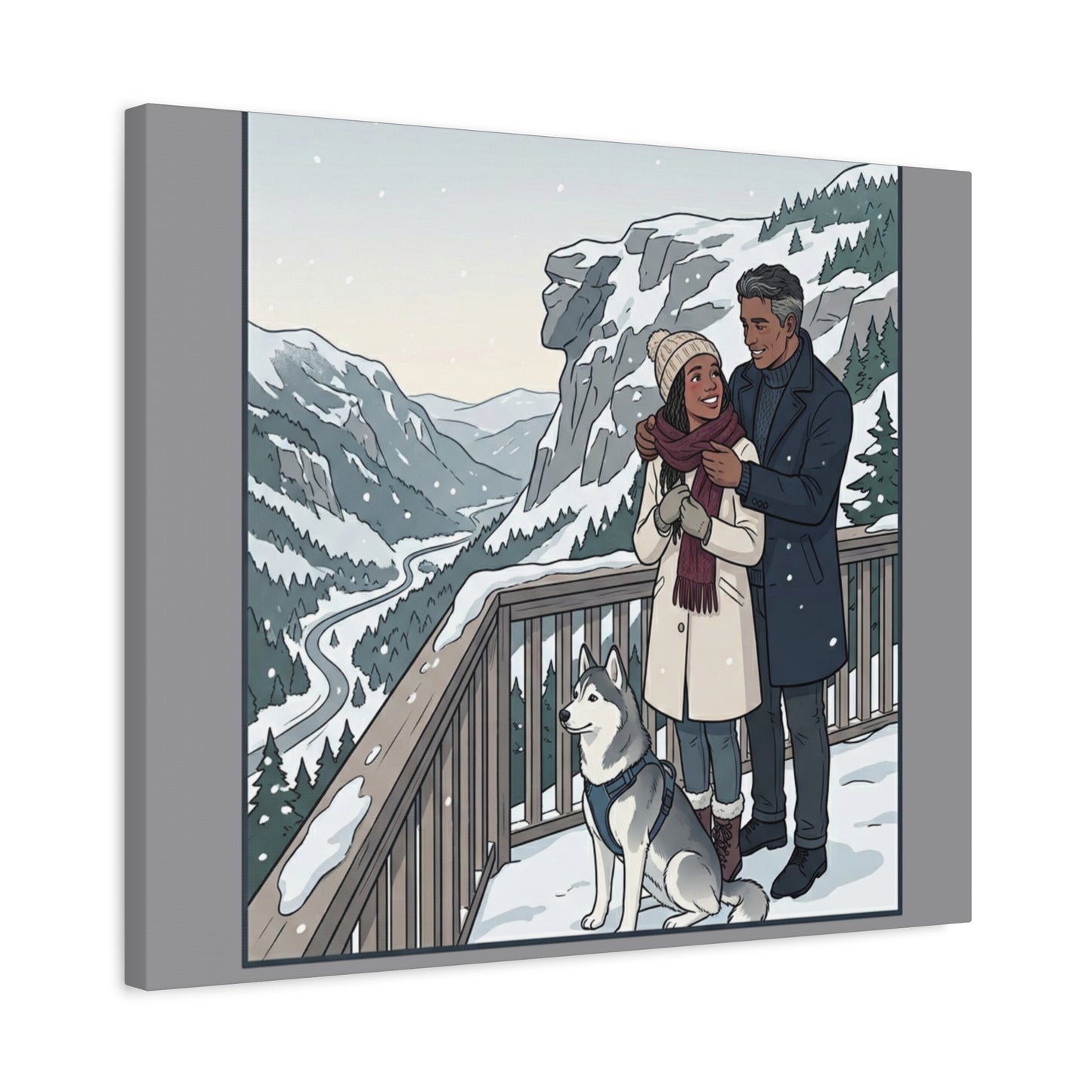 Franconia Notch Winter Couple Canvas Wall Art — Scenic New Hampshire Snowy Overlook Print