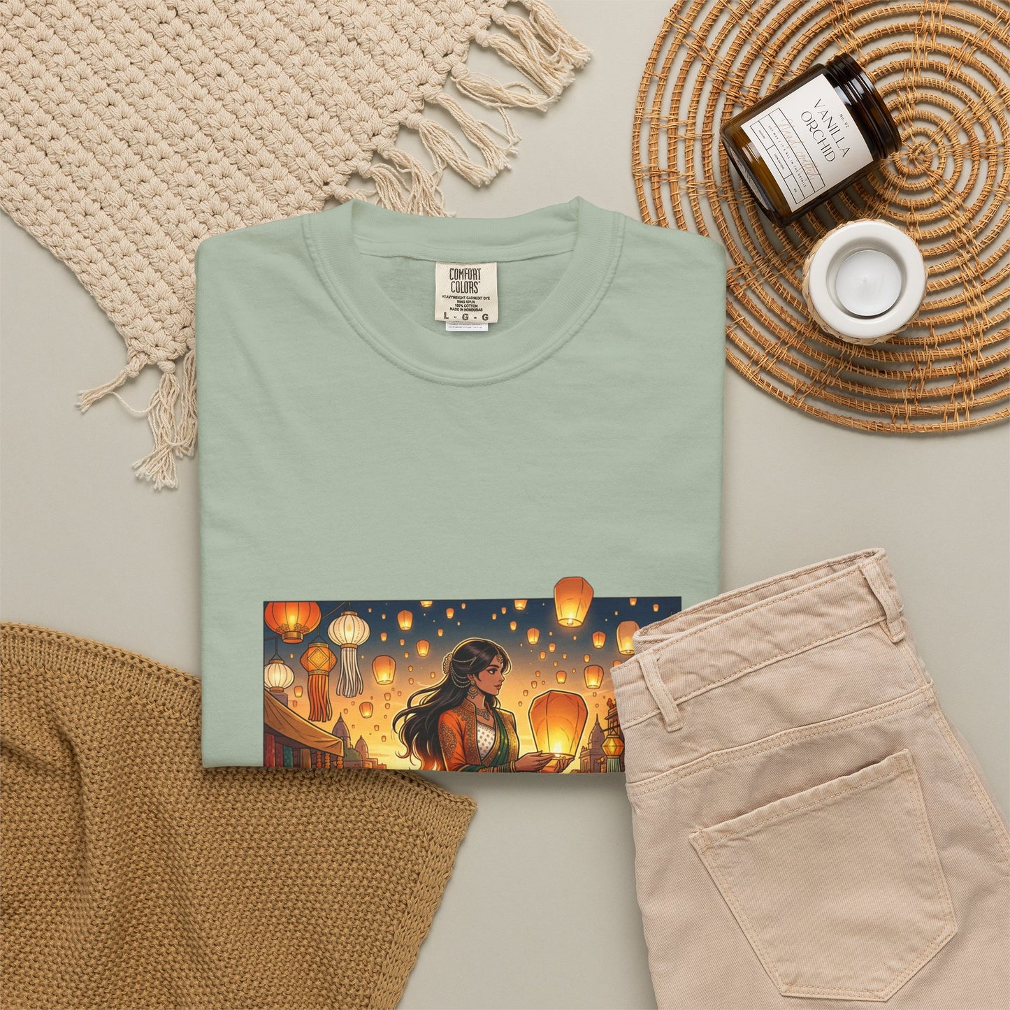 Diwali Lantern Festival T-Shirt — Indian Dancer with Floating Sky Lanterns