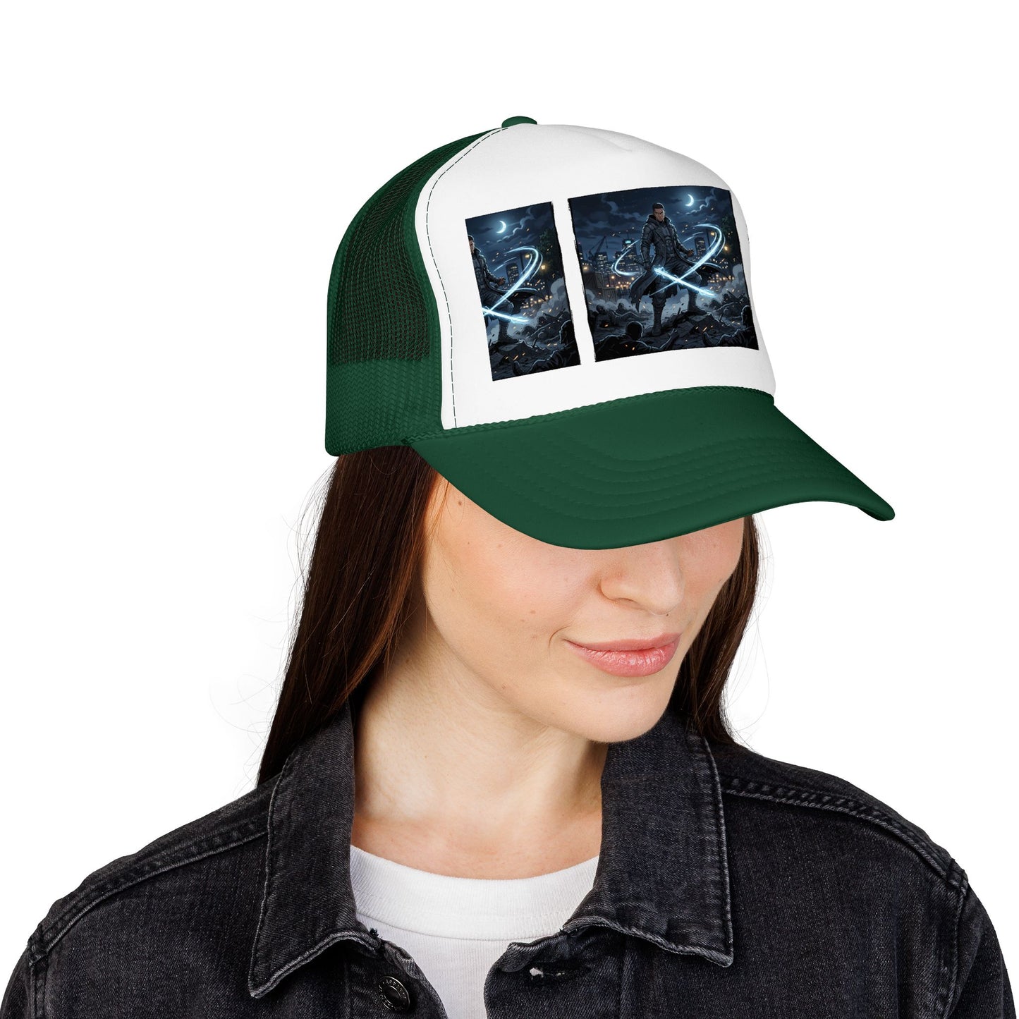 Trucker Hat — Neon Samurai Triptych Foam Trucker Cap
