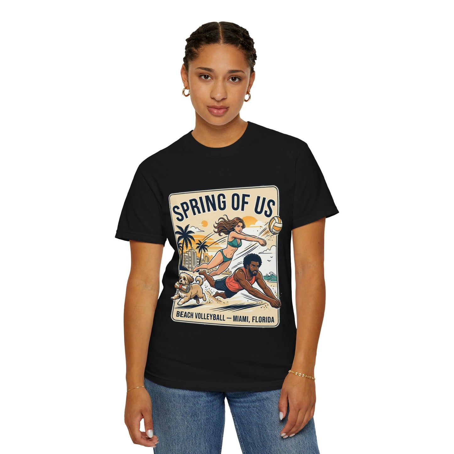 Spring of Us Beach Volleyball T-Shirt — Miami, Florida Retro Sun & Palm Tee