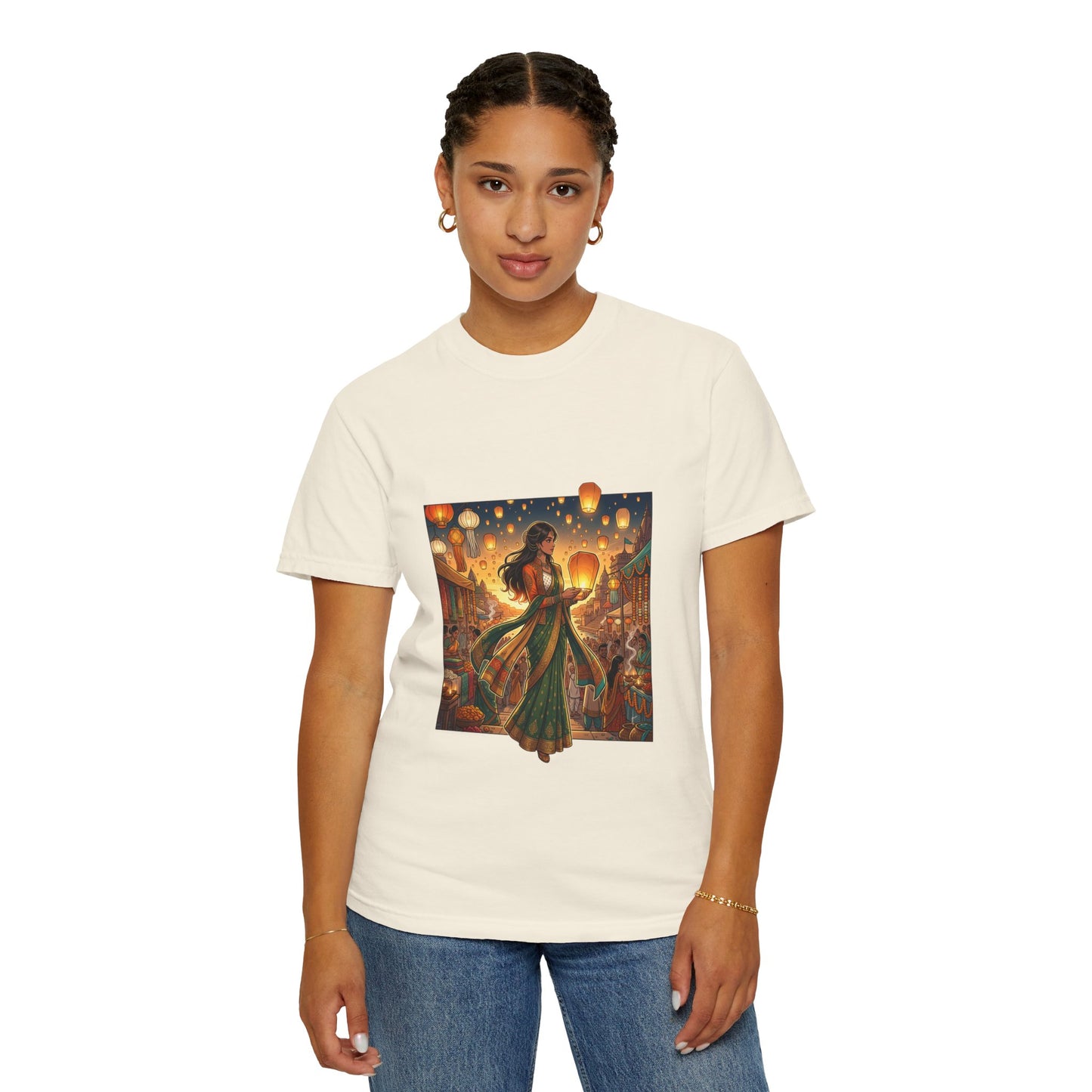 Diwali Lantern Festival T-Shirt — Indian Dancer with Floating Sky Lanterns