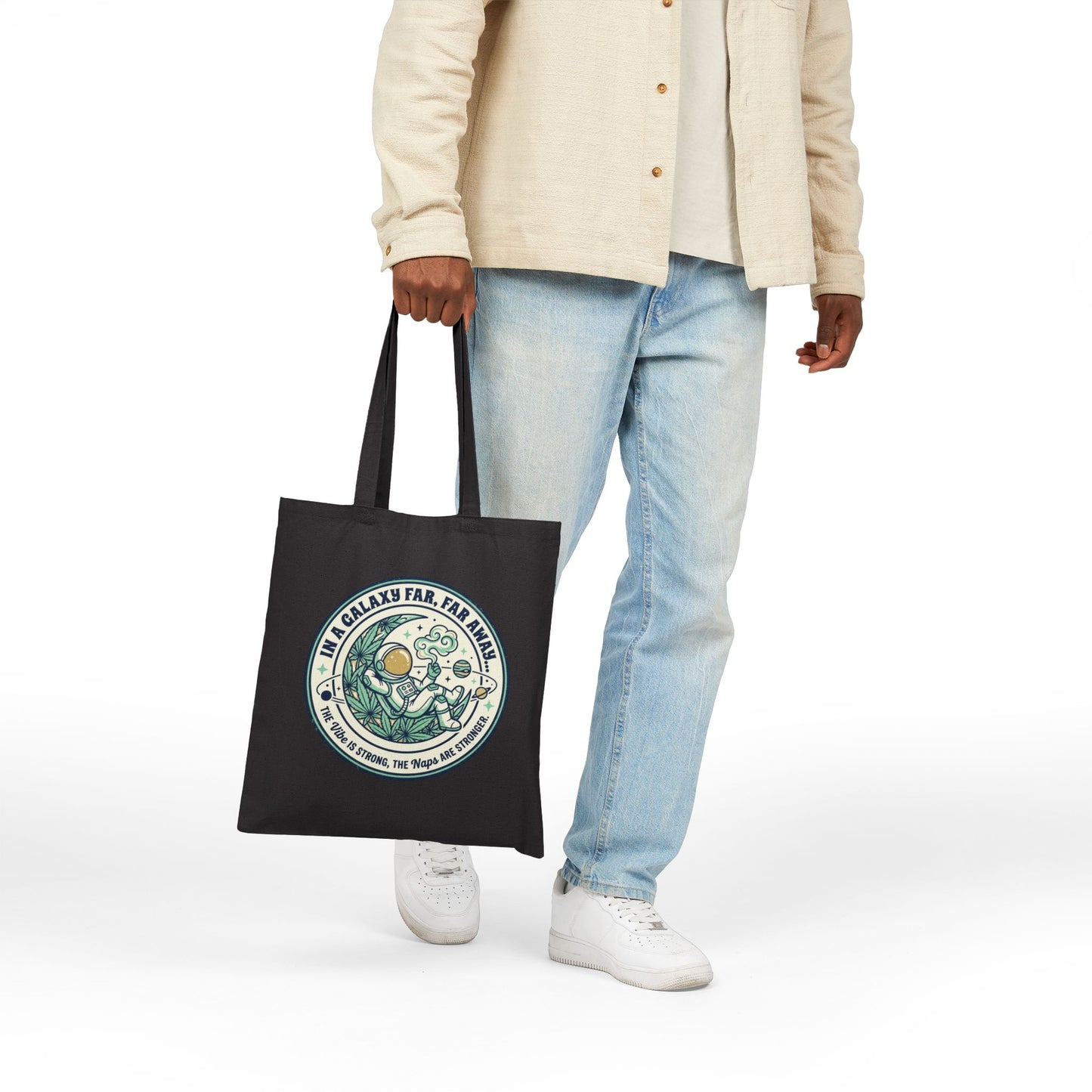 Canvas Tote Bag — 'In a Galaxy Far, Far Away' Cute Astronaut & Plant Illustration