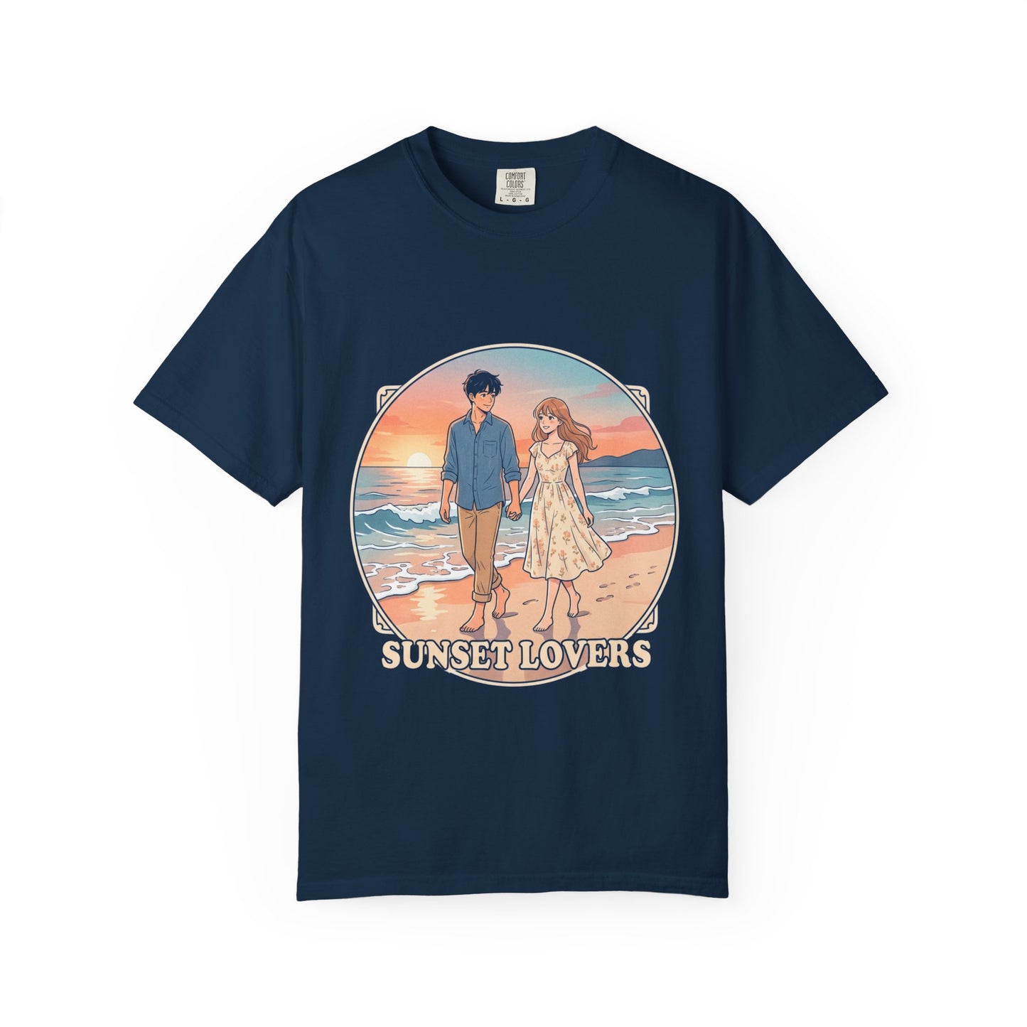 Sunset Lovers Beach T-Shirt — Romantic Couple Graphic Tee