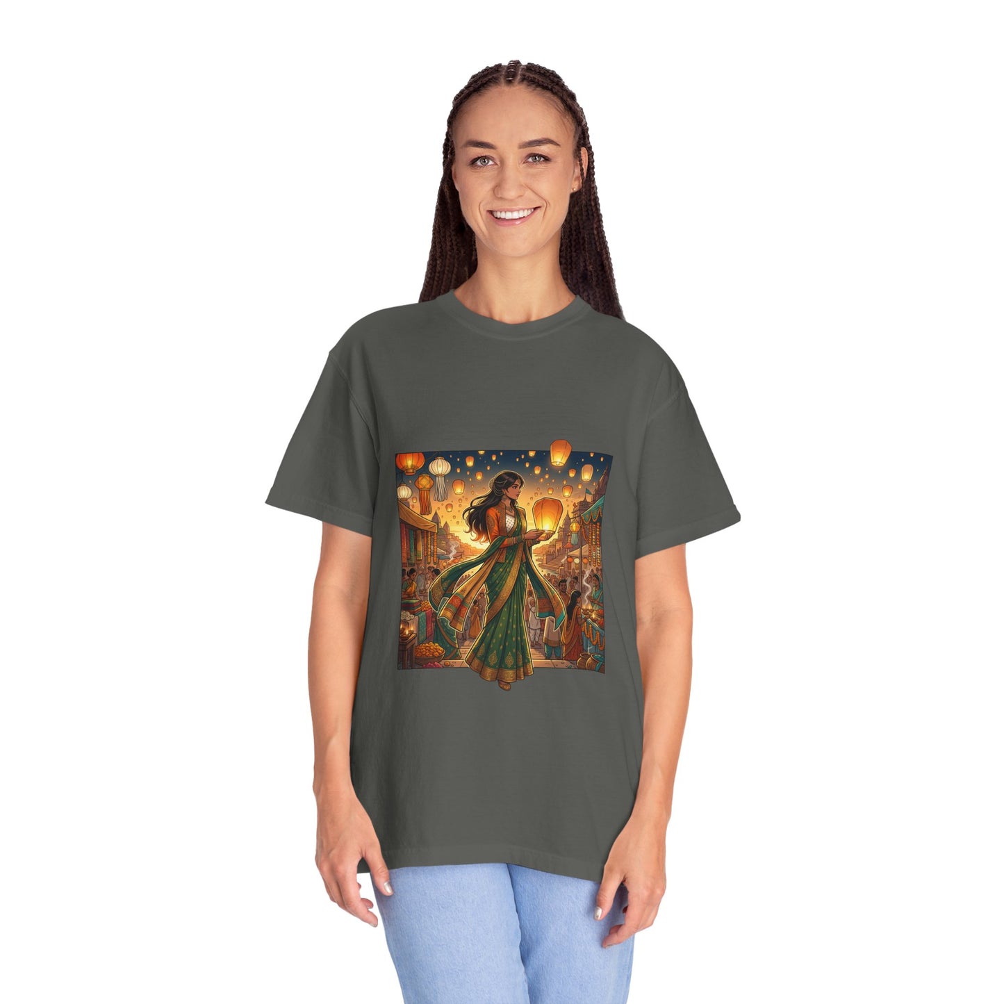 Diwali Lantern Festival T-Shirt — Indian Dancer with Floating Sky Lanterns