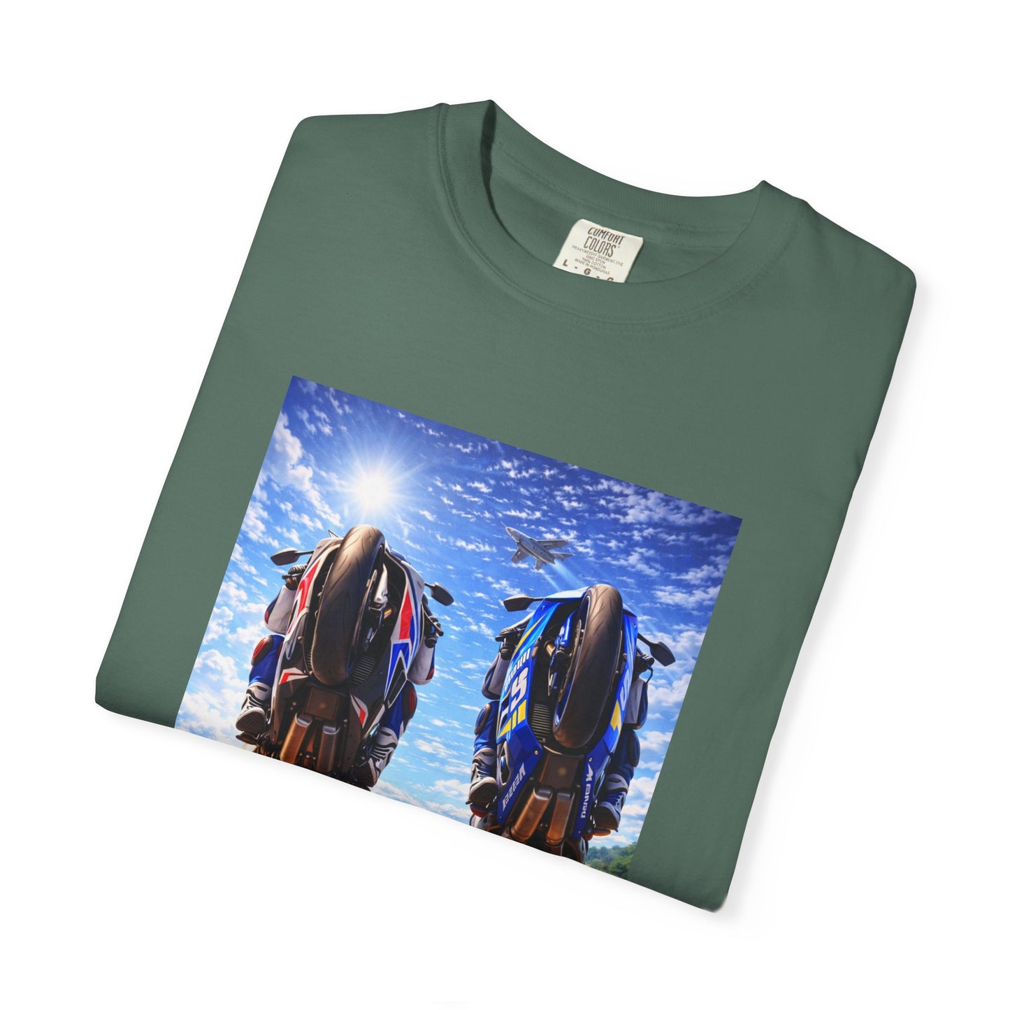 Motorcycle Sunset T-Shirt — Two Bikes Riding Into the Horizon