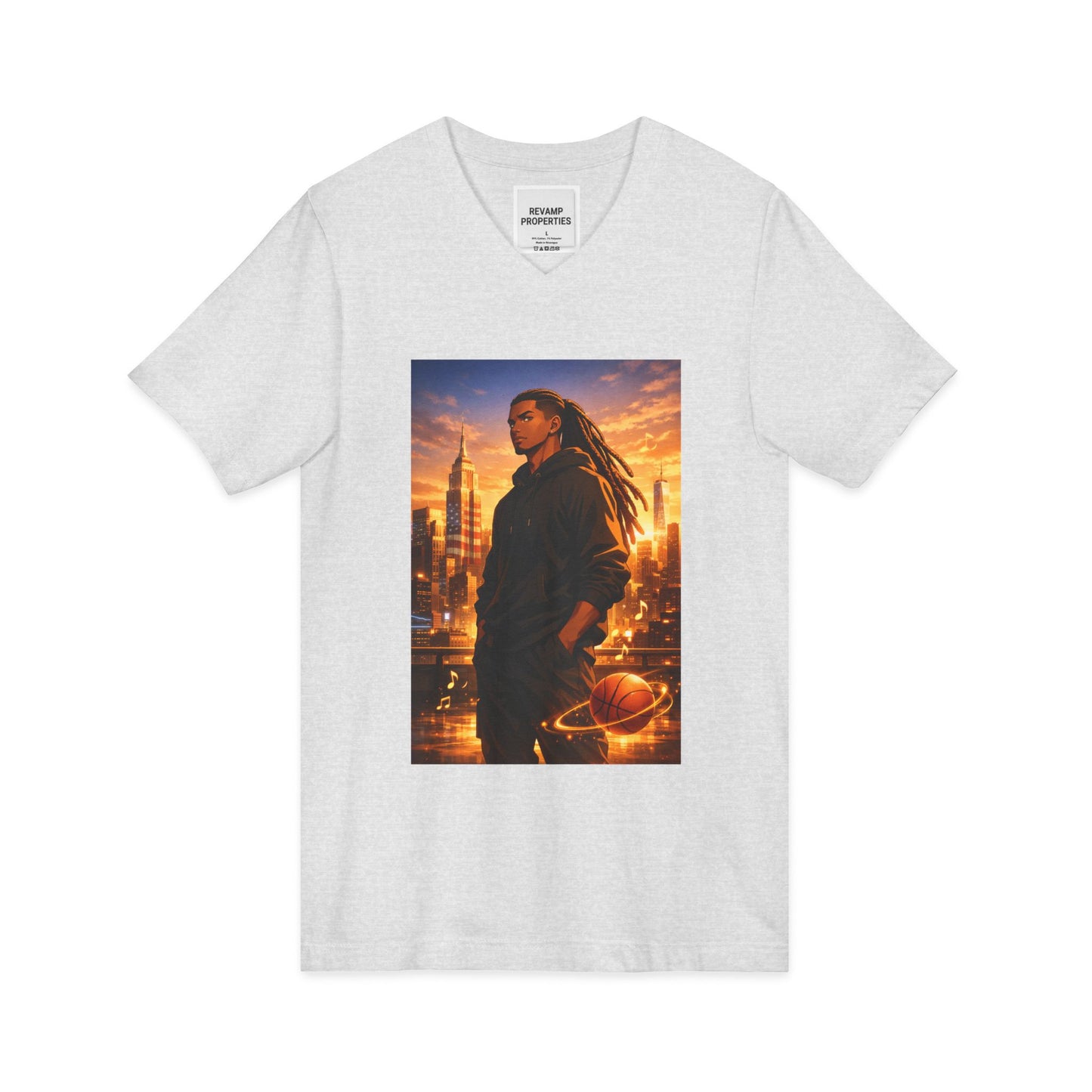 Dreadlocks Sunset Cityscape V-Neck Tee
