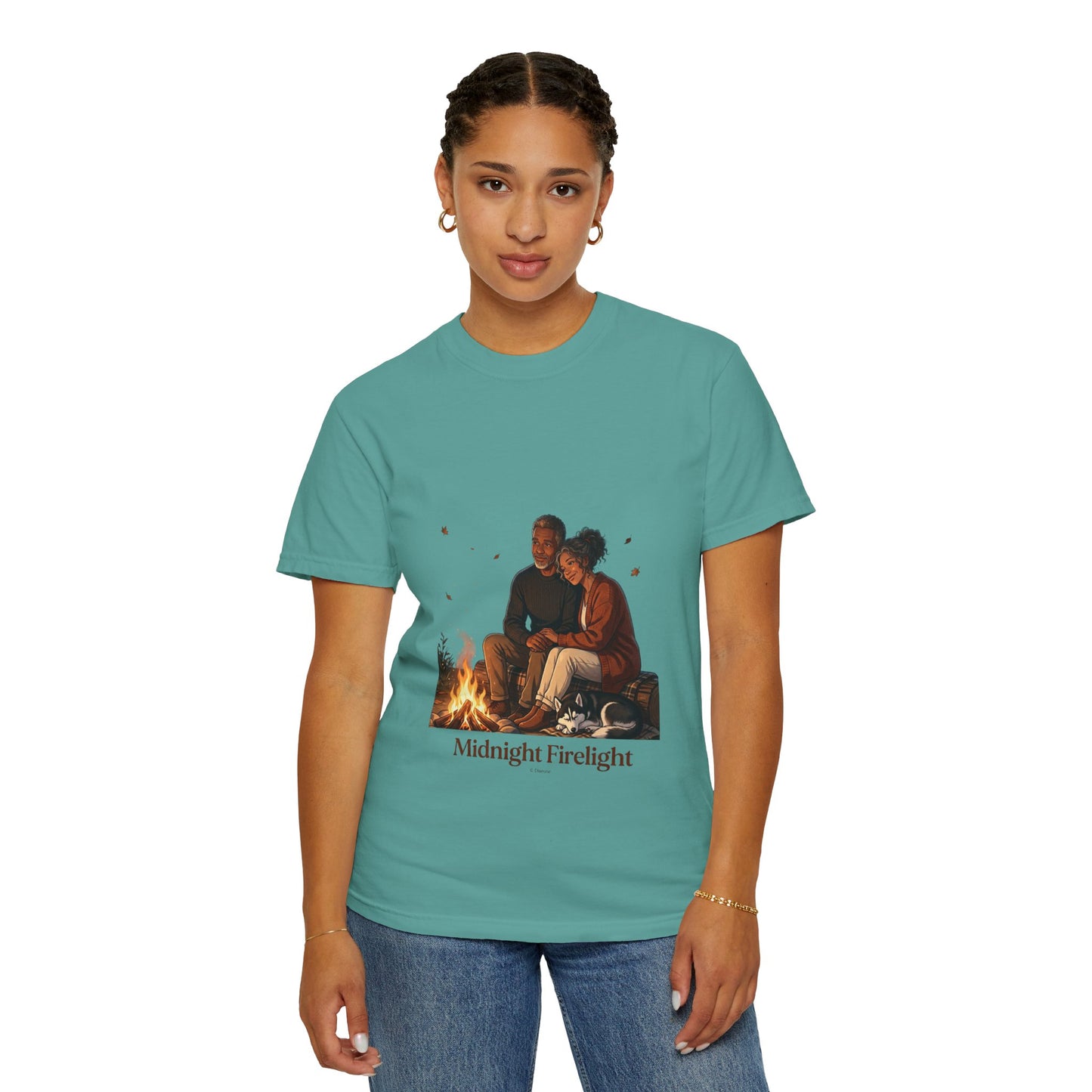 Midnight Firelight T-Shirt — Cozy Couple Campfire Graphic Tee