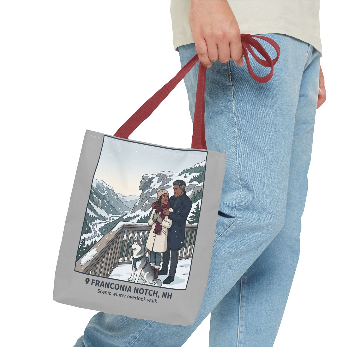 Franconia Notch Winter Couple Tote Bag — Scenic New Hampshire Snowy Overlook Tote